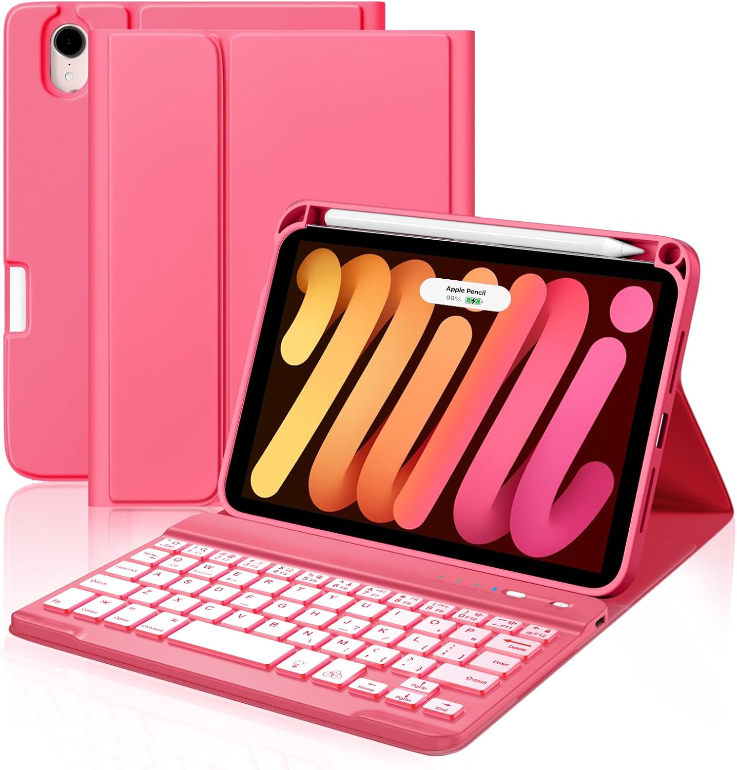 Cousper for iPad mini 7 Keyboard Case A17 Pro 2024/iPad Mini 6 Generation Case with Keyboard 2021 8.3 Inch, Pencil Holder, 7 Color Backlit Detachable Keyboard Cover for iPad mini 7th/6th Gen,Mulberry