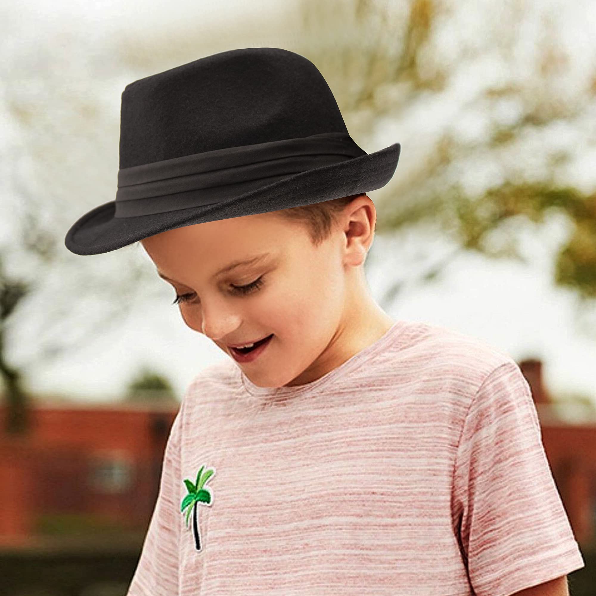 Vikodah Felt-Trilby-Fedora-Hat for Kids Short Brim Manhattan Gangster Cap for Boys 4-8Yrs Black, 4-8 Years - Image 3