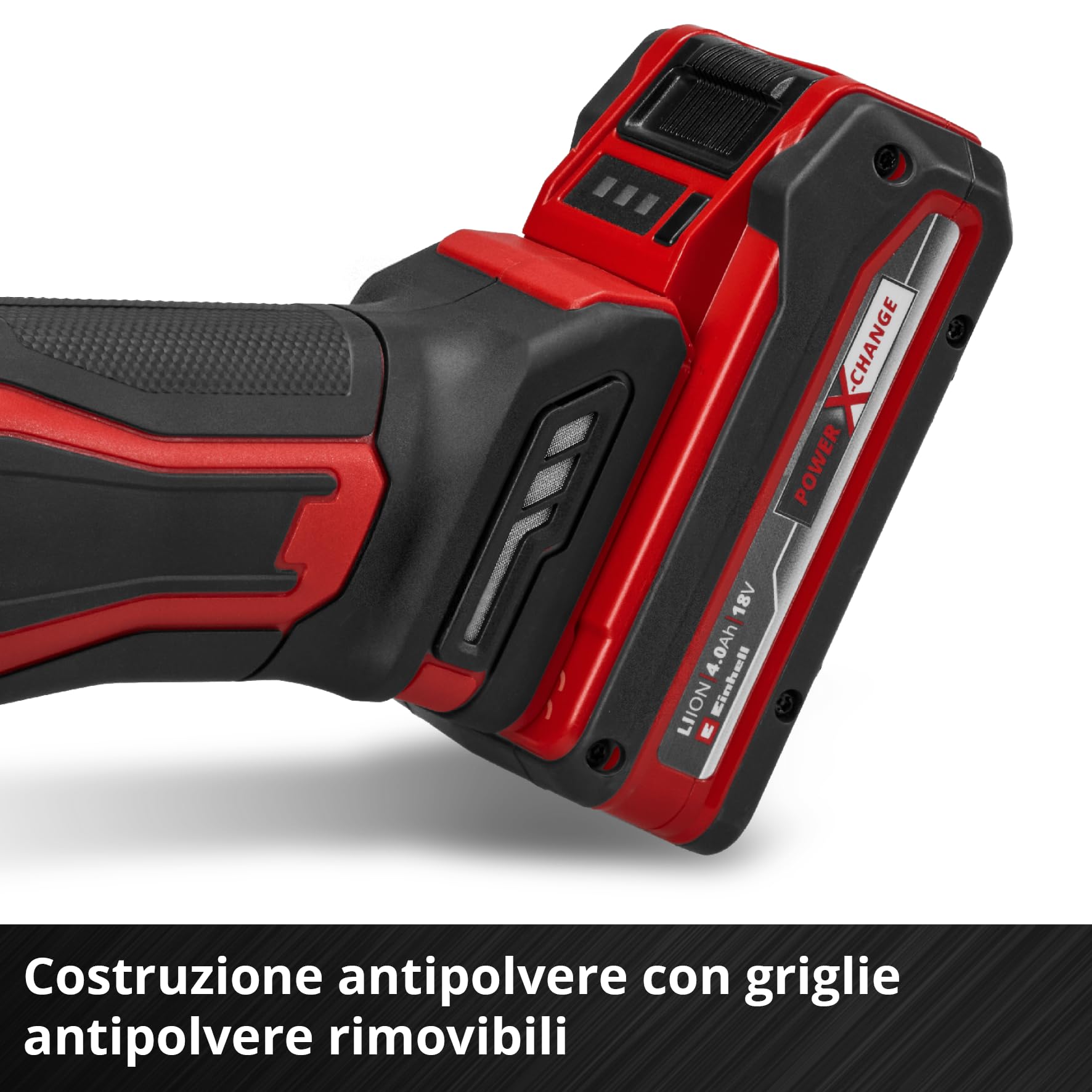 Einhell Smerigliatore angolare a batteria TE-AG 18/125-2 Li (1x 4,0 Ah) Power X-Change (18 V, 44 Nm, mandrino autoserrante da 33 mm, 20 livelli di coppia, incl. 2 batterie 4,0 Ah + caricabatterie)