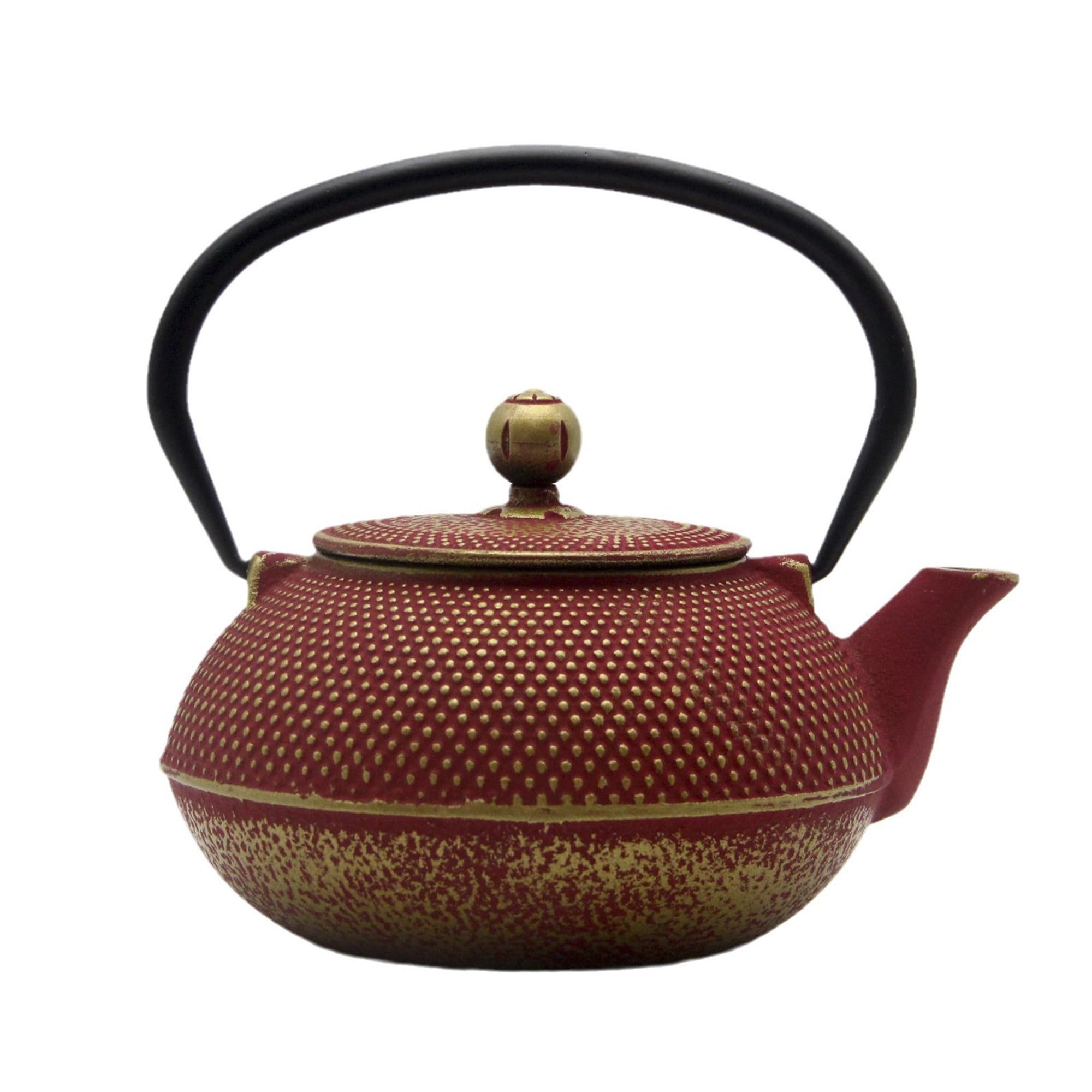 SECHUDO Cast Iron Teapot Tea Kettle with Stainless Steel Infuser for Stovetop Safe Coated with Enameled Interior Japanese Red Tetsubin for Loose Tea(