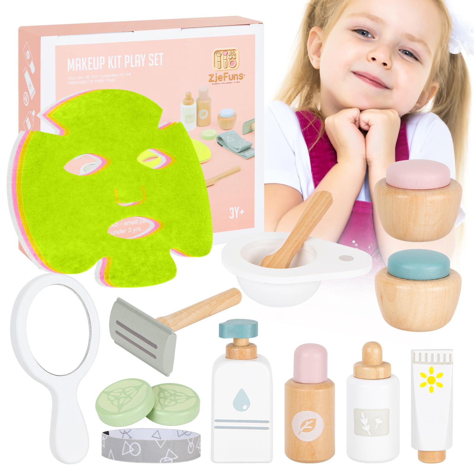 Wooden Makeup Toy Set for Kids Beauty Salon Pretend Play Toys for Toddlers Skin Care Learning Toys Cute Pretend Makeup Kit for Girls and Boys. (Beauty Salon)