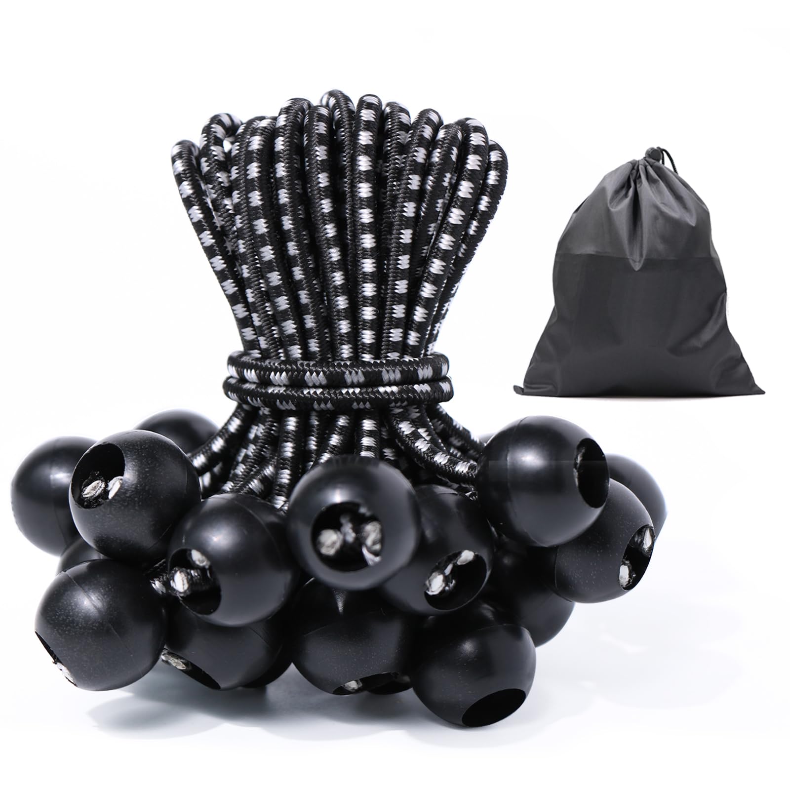 JunGG Bungee Cord with Balls, 25Pcs 4 Inch Black White Bungee Ball Cords