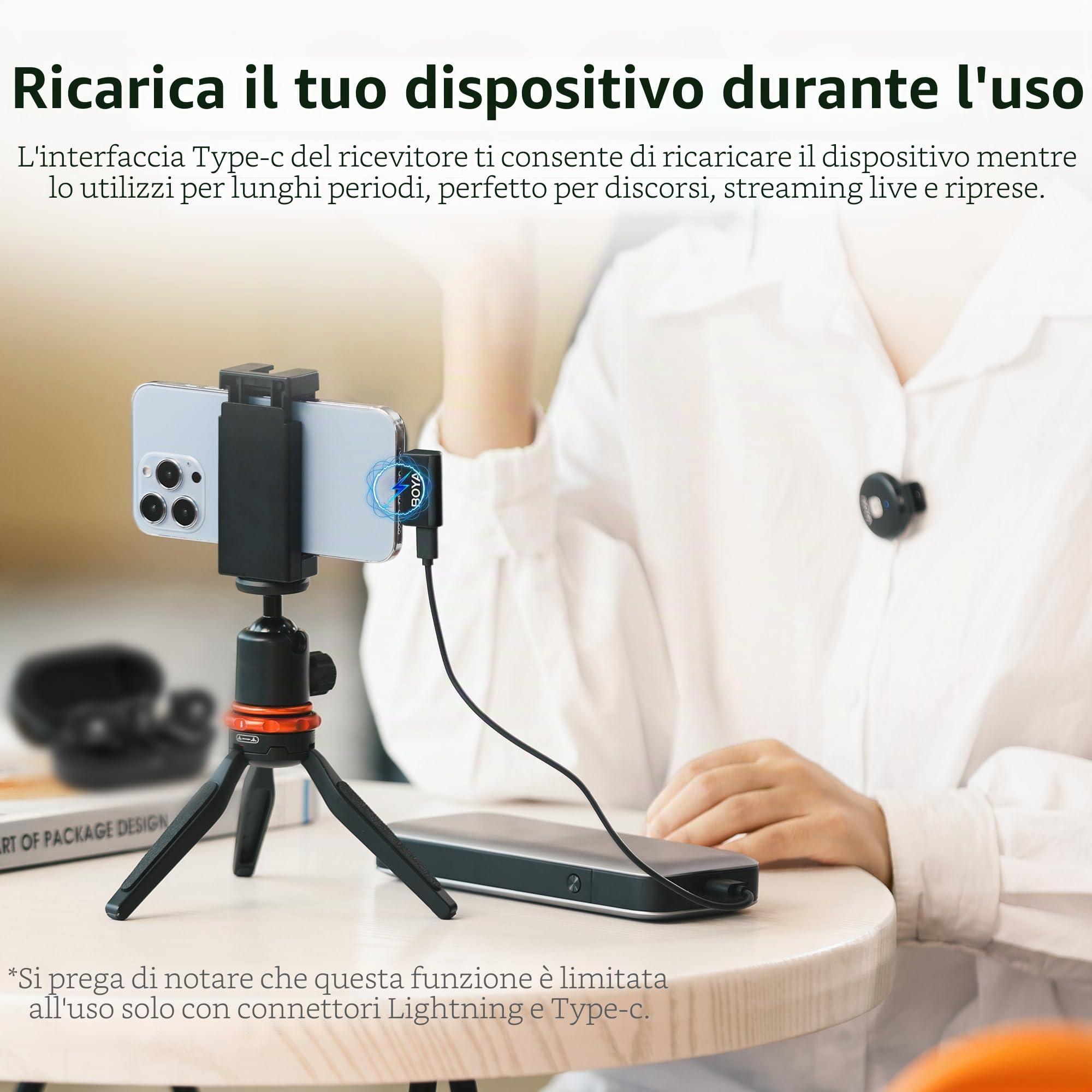 BOYA OMIC-U Microfono Lavalier Wireless USB-C per Telefono Mobile Android, iPhone 15, iPad - Mini Lapel per Vlog, Podcast - Plug and Play