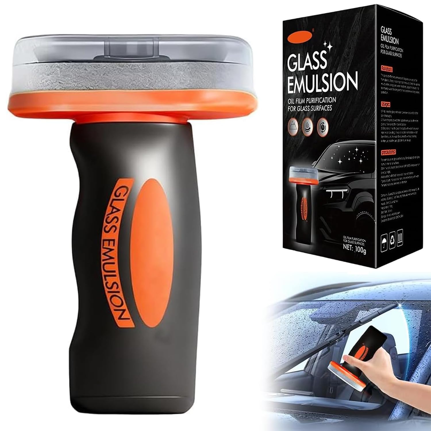 Glass Emulsion, Oil Film Cleaning Brush, Windschutzscheiben Reiniger Scheibenreiniger Auto, Handheld Q4 Glass Guard, Reinigungsbürste für Ölfilme auf Autoglas, für Fenster, Spiegeloberflächen (B)