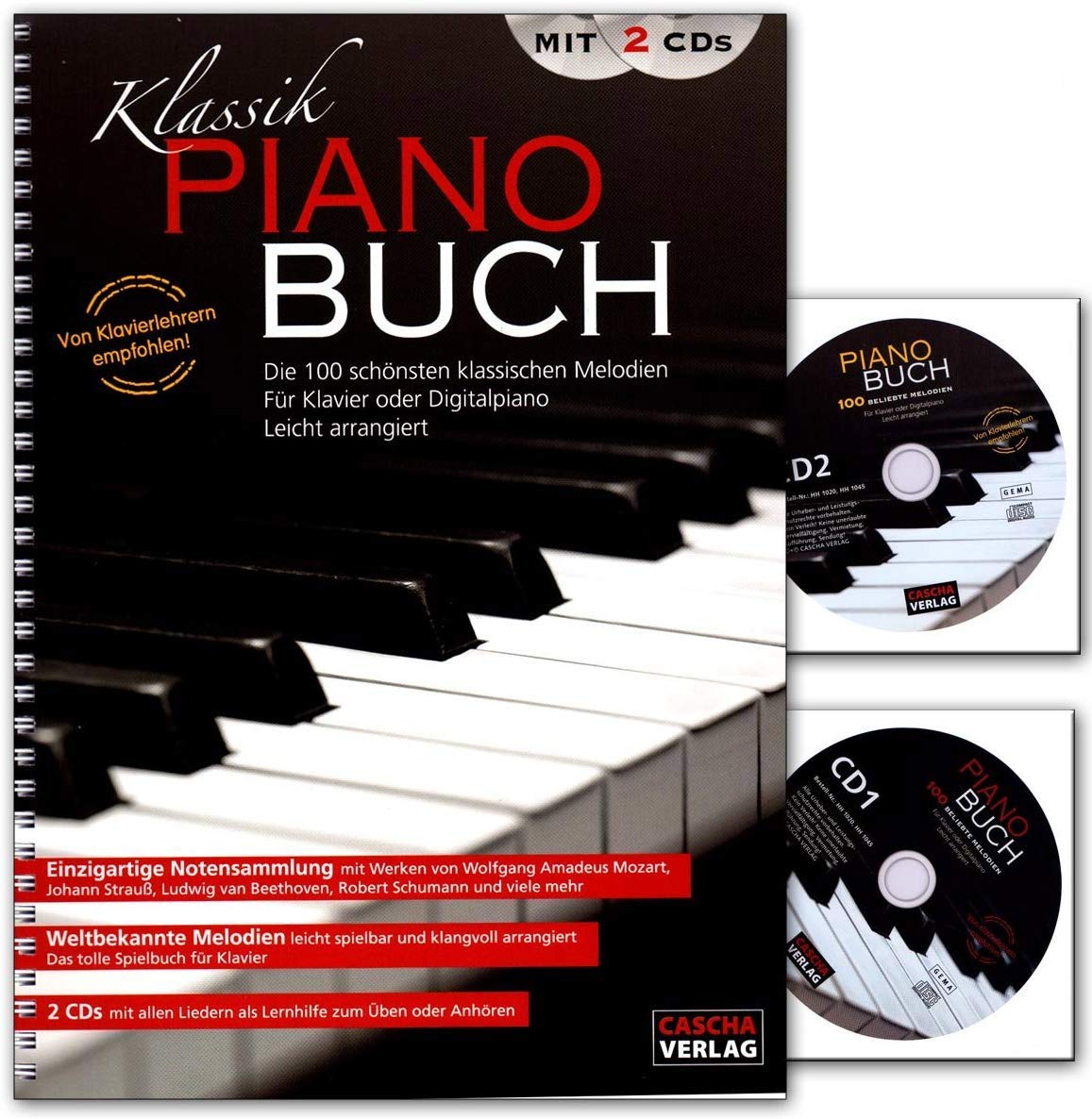 Klassik Piano Buch mit 2 CDs - eine wunderbare Sammlung der 100 beliebtesten und schönsten klassischen Melodien für Klavier - Notenbuch mit 2 CDs - HH1020 4026929917140
