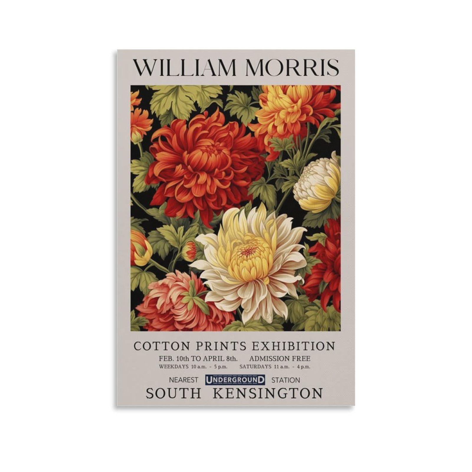 William Morris Vintage Red Peony Floral Flower Poster For Wall Decor Canvas Wall Art For Living Room Decor 20x30inch(50x75cm)