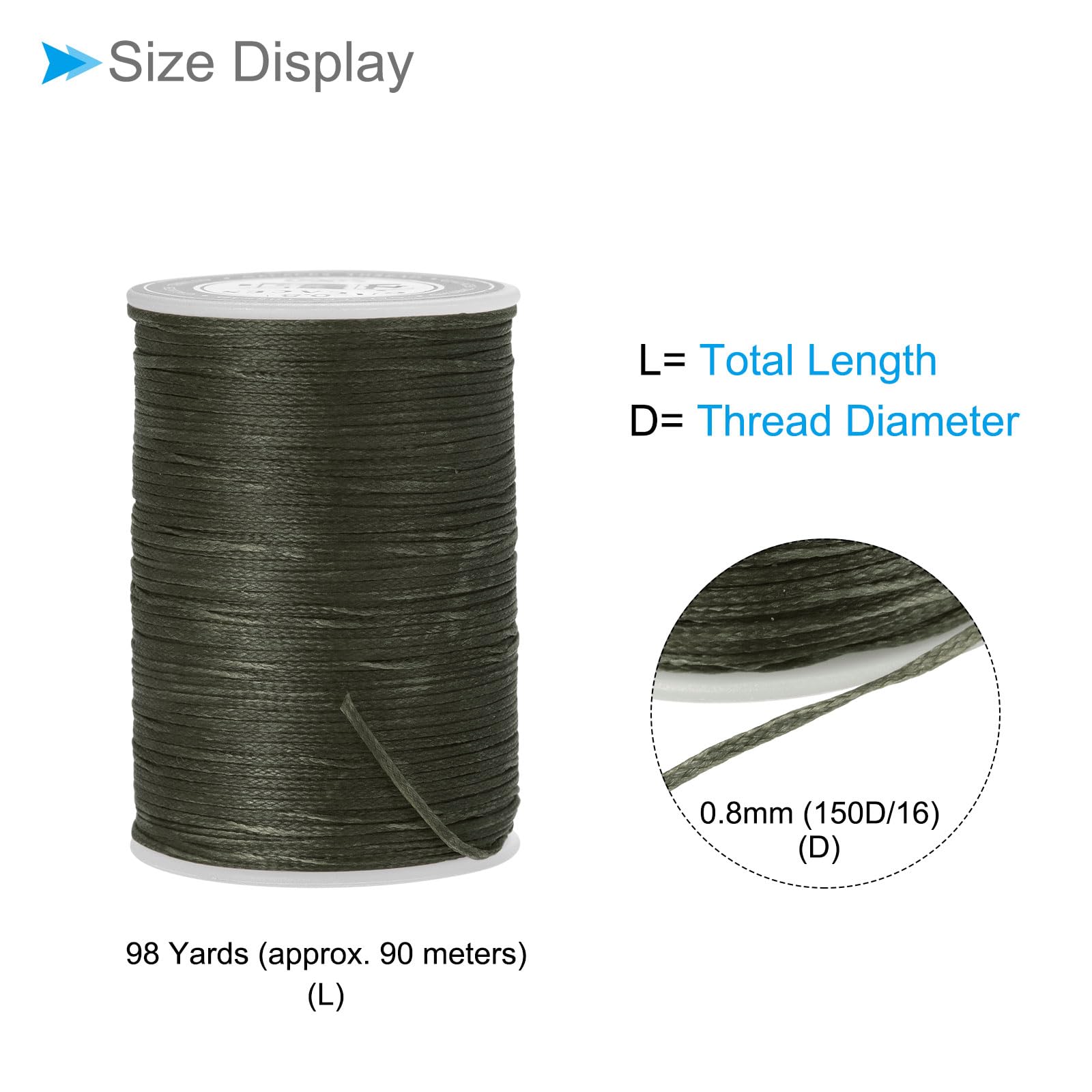 CoCud Leather Sewing Threads, 98 Yards 150D/0.8mm Thread, Polyester Stitching Thread Olive Drab - Image 2