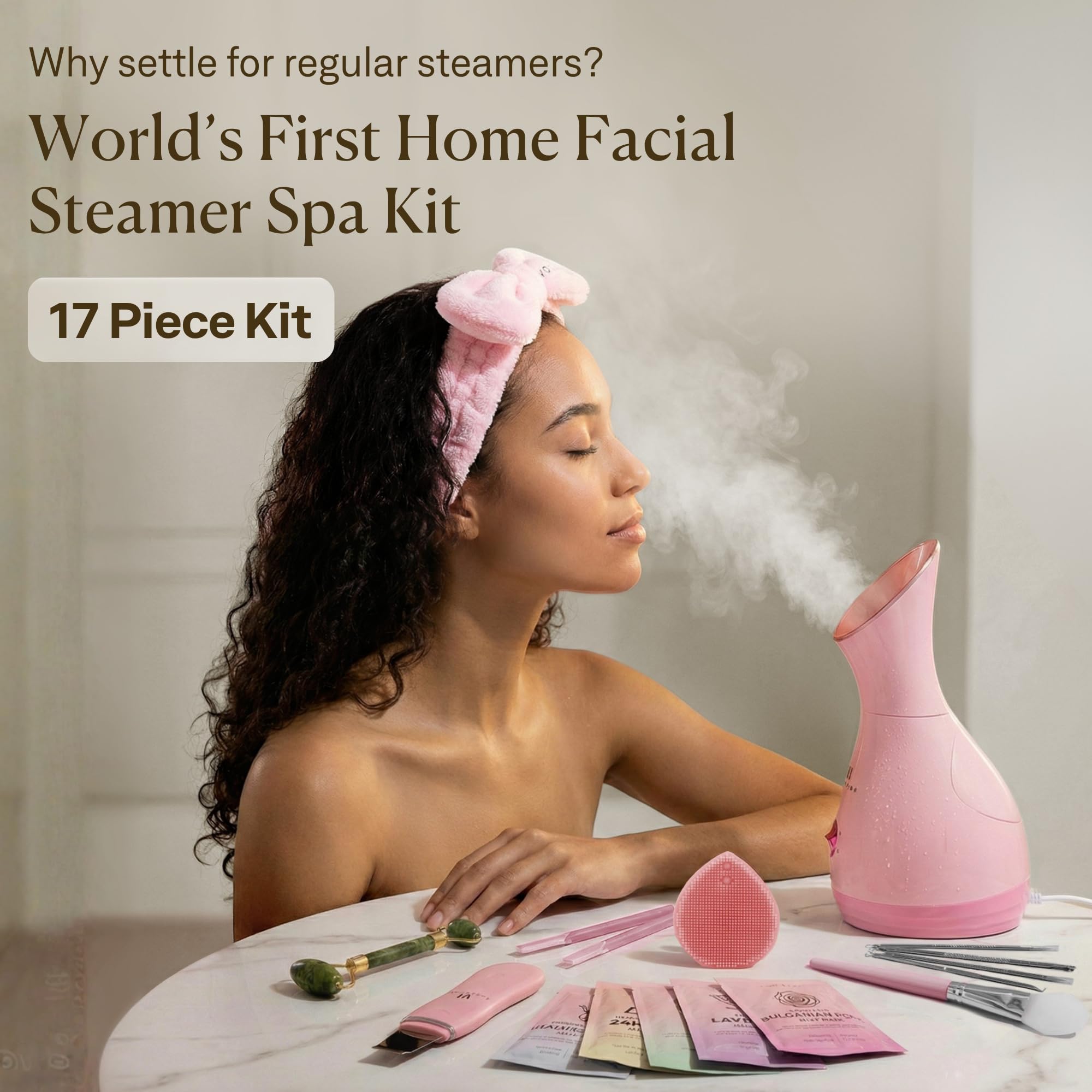 Facial Steamer Spa Kit with Complimentary 17 Skin Care Tools | Face Steamer for Facial Deep Cleaning with Towel Warmer & Humidifier Mode| Self Care Gifts for Women, Spa Gifts, Birthday Gifts for Women