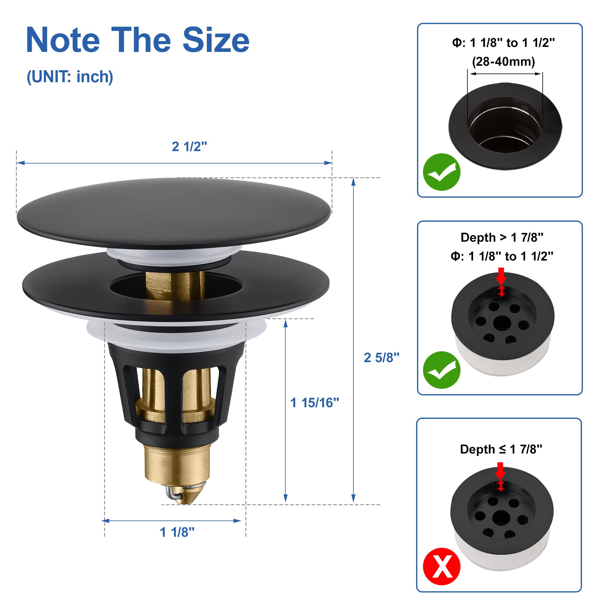 Universal Bathroom Sink Stopper Pop Up Sink Drain Stopper, Push Button Flixfilter Sink Drain