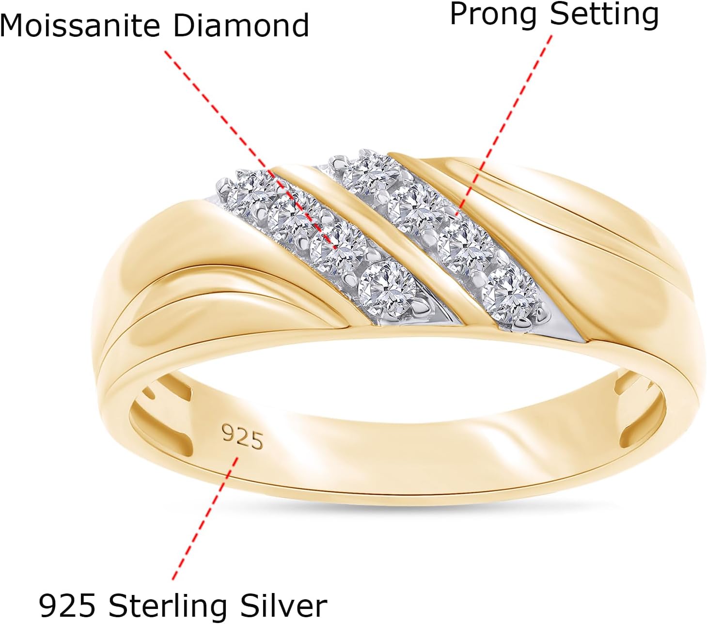 Men's Wedding Band Ring Round Cut Lab Created Moissanite or Lab Grown Diamond Anniversary or Engagement Ring in 14K Gold Over Sterling Silver Jewelry Gift for Him - Image 2