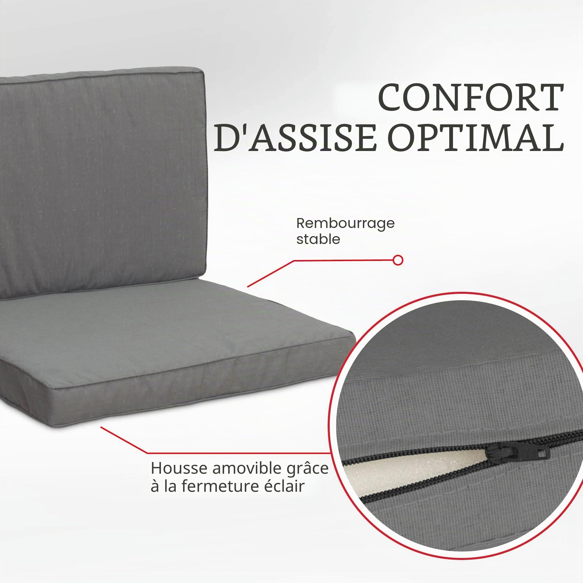 Ensemble de 8 coussins pour meubles en rotain/osier pour salon, gris foncé, rembourrage inclus 50 % coton/50 % polyester avec fermeture Éclair