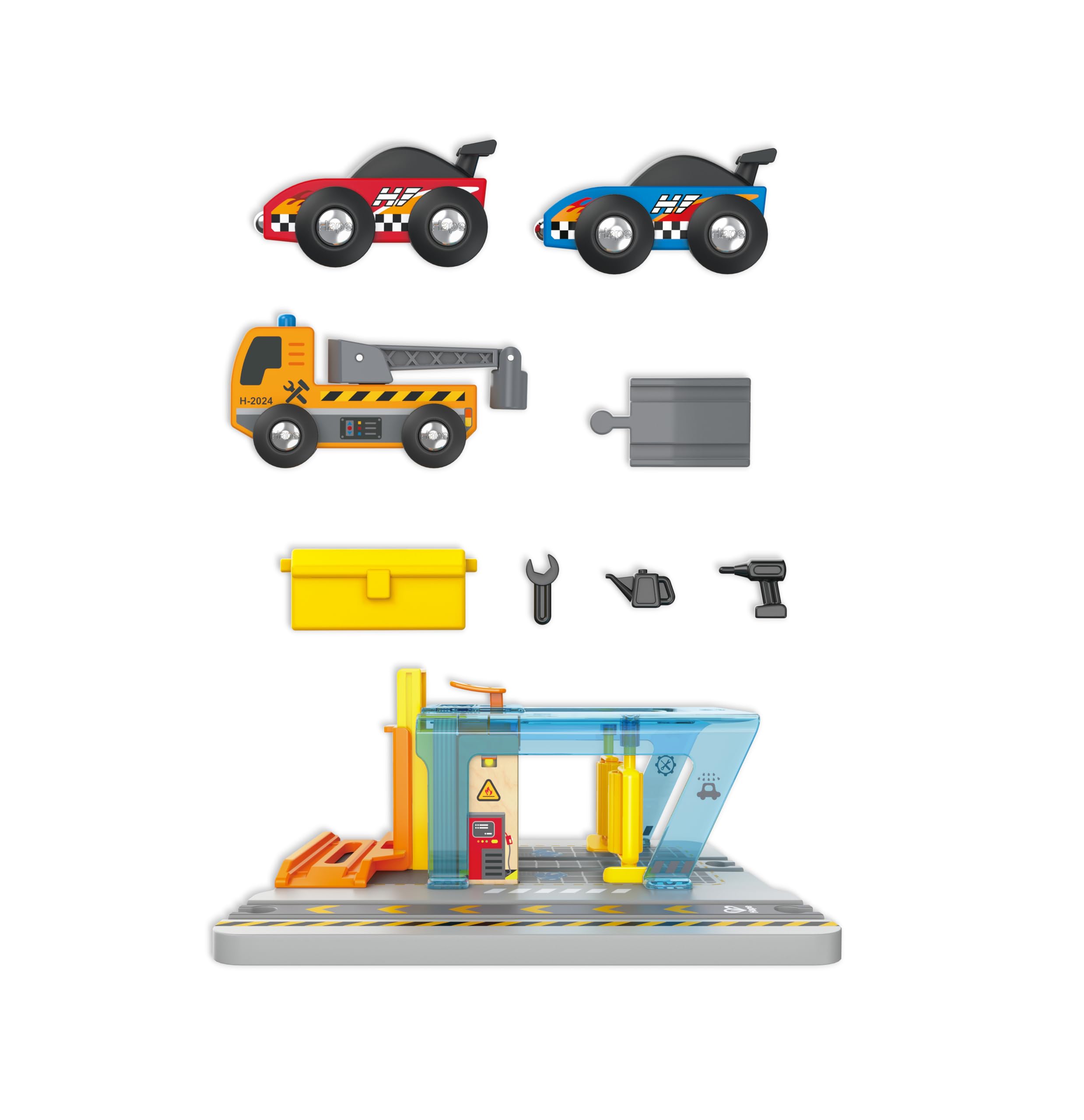 Station de Lavage et d'atelier Hape | Laver et réparer Les Voitures | Jouet interactif pour Enfants