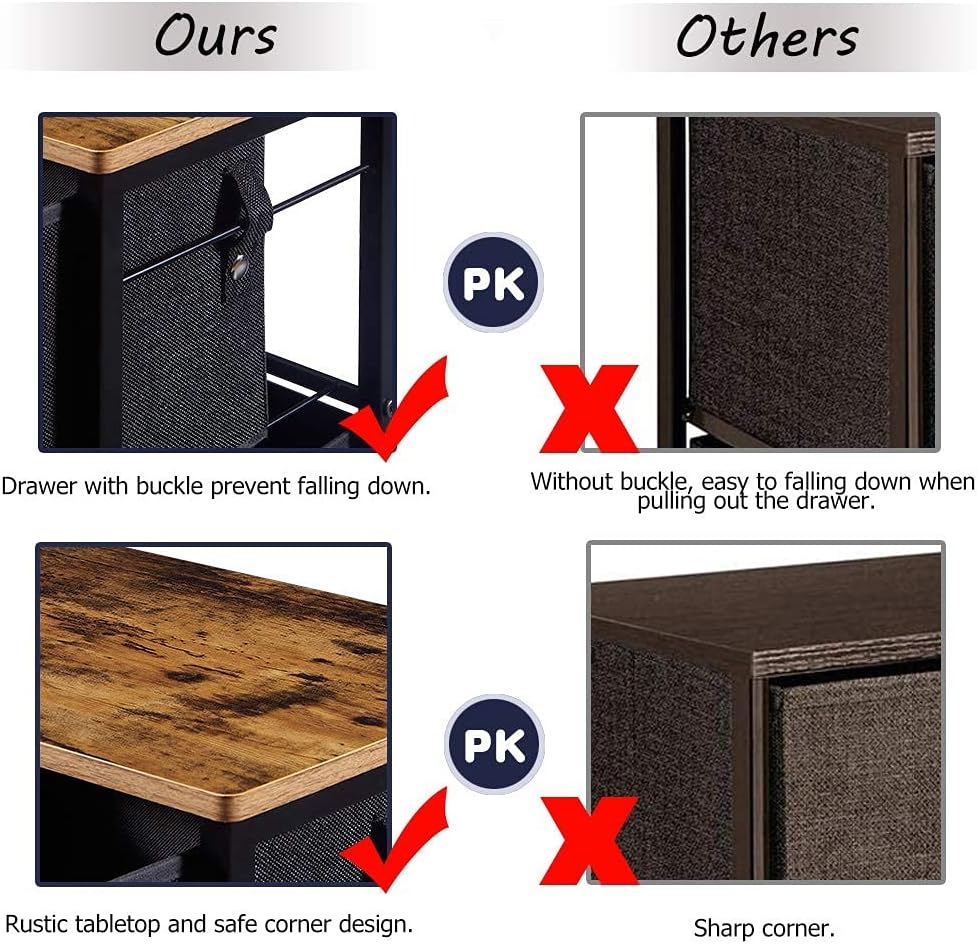 Creative Product EKNITEY 3 Drawers Nightstand, Small Dresser Chest Sturdy Side End Table with Fabric Drawers and Wheels for Bedroom, Living Room, Office, Closet