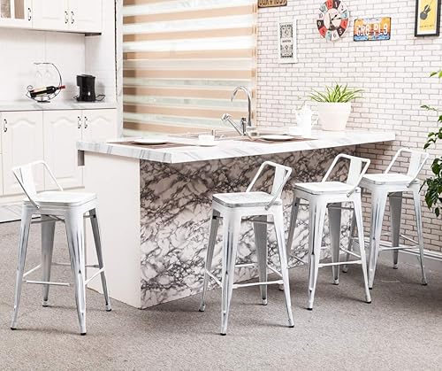 Miniatura 19 de Yongchuang - Juego de 4 taburetes de barra de metal (parte superior de madera, espalda baja) Negro -,Crema Blanco,Blanco