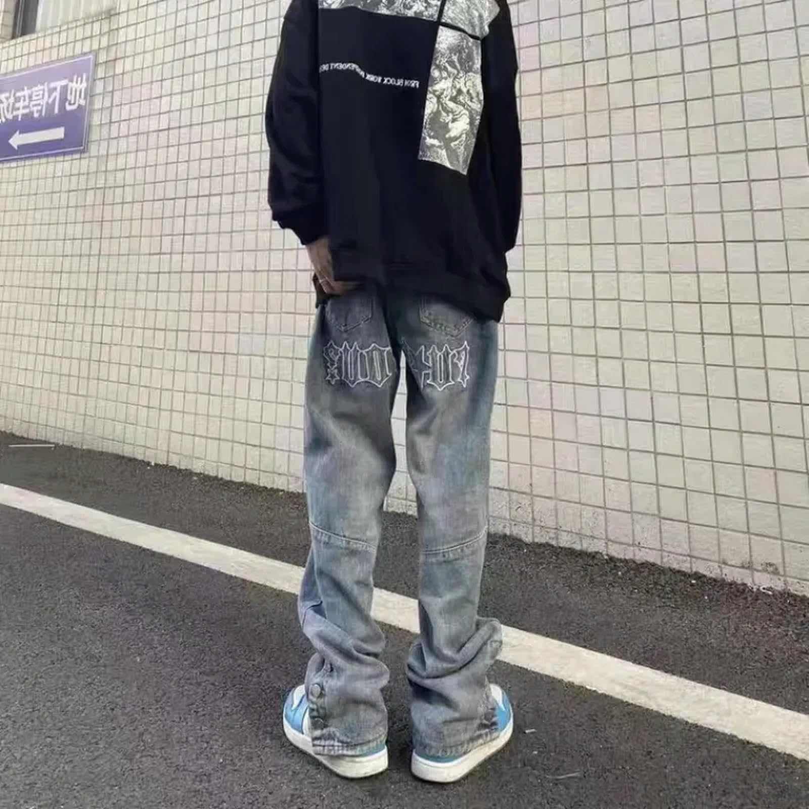 Jeans Uomo Larghi High Street Jeans per Gli Uomini Vintage Forked Denim Pantaloni Primavera Autunno Loose Wide Leg Pants