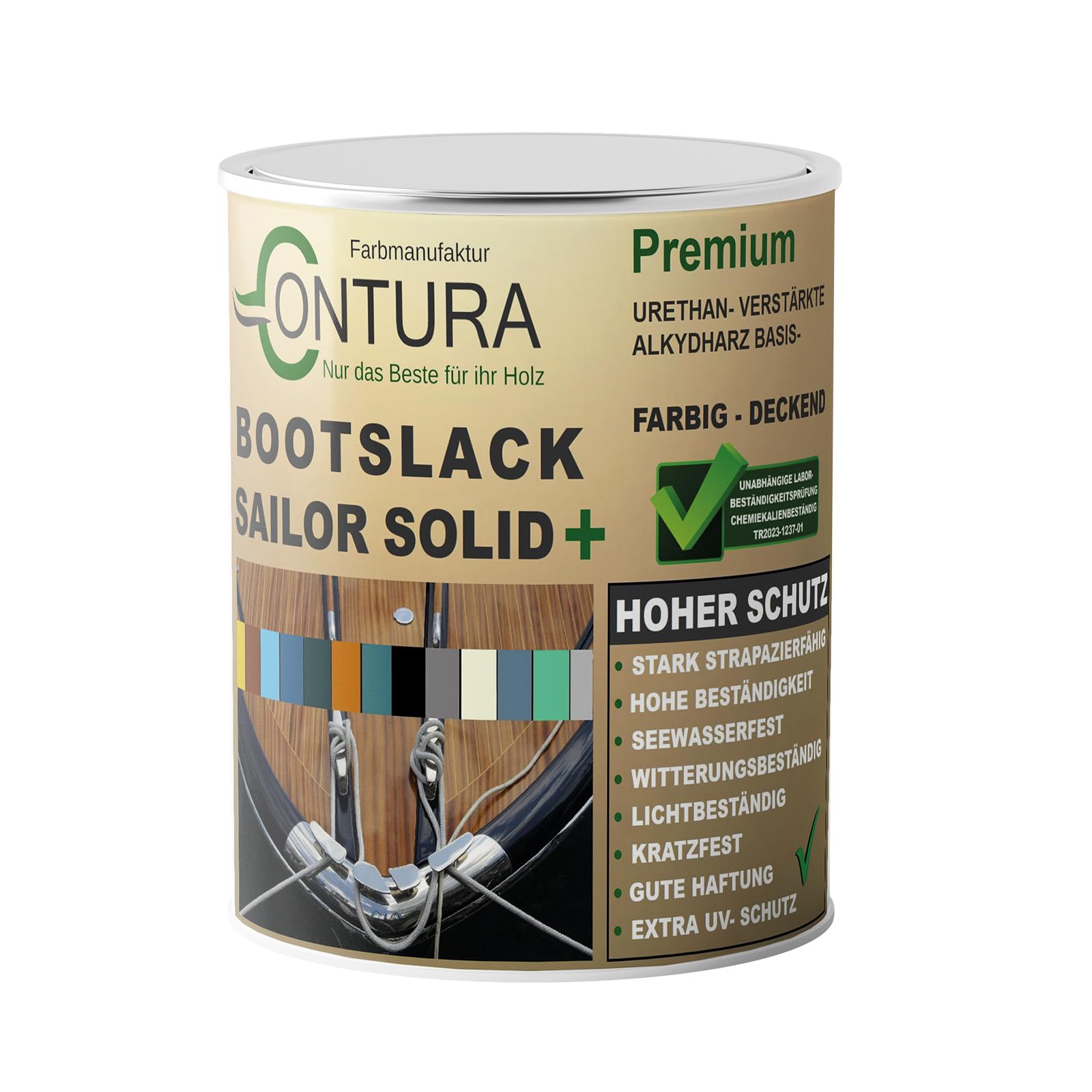 Contura Bootslack Farbig SEIDENMATT Yacht- Buntlack Metall Holz GFK Holzlack Boot Farblos (Farblos, 1 Liter)