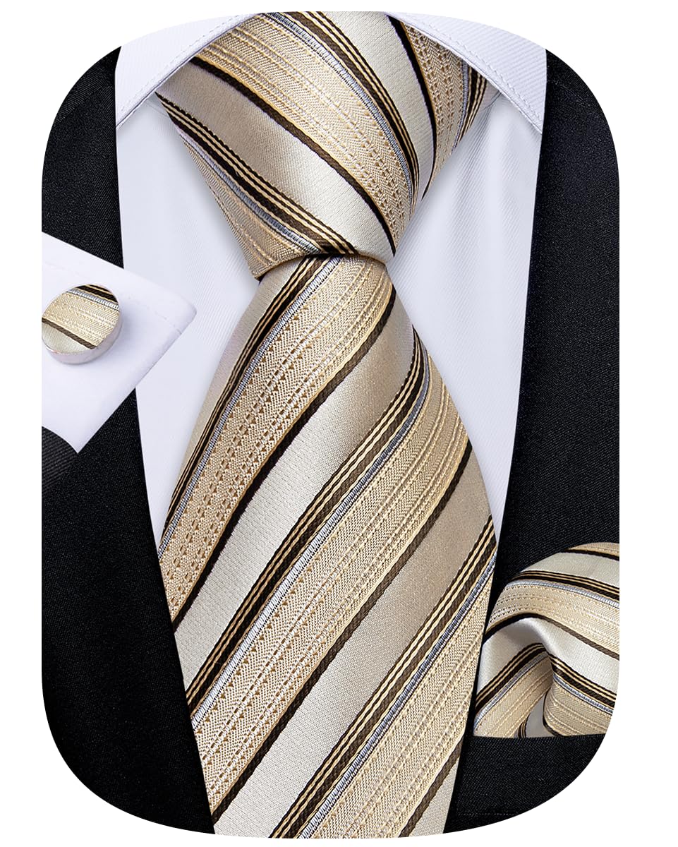 DiBanGu Striped Ties for Men Silk Woven Plaid Necktie | Classic Stripe Pattern,Soft Silk,Wear-resistant,Pocket Square and Cufflinks,Great Gift for Birthday,Business,Meeting