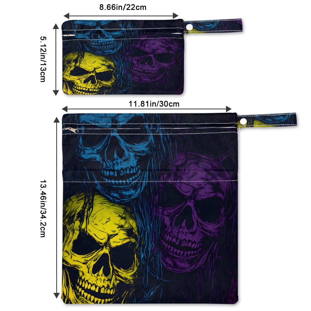 2 Pack Wet Bags for Swimsuits, Neon Skull Waterproof Washable Dirty Clothes Bag Wet Dry Bag with Zipper Pocket Wet Clothes Bag Bathing Suit Workout Bag Wet Swimsuit Bag for Travel Beach