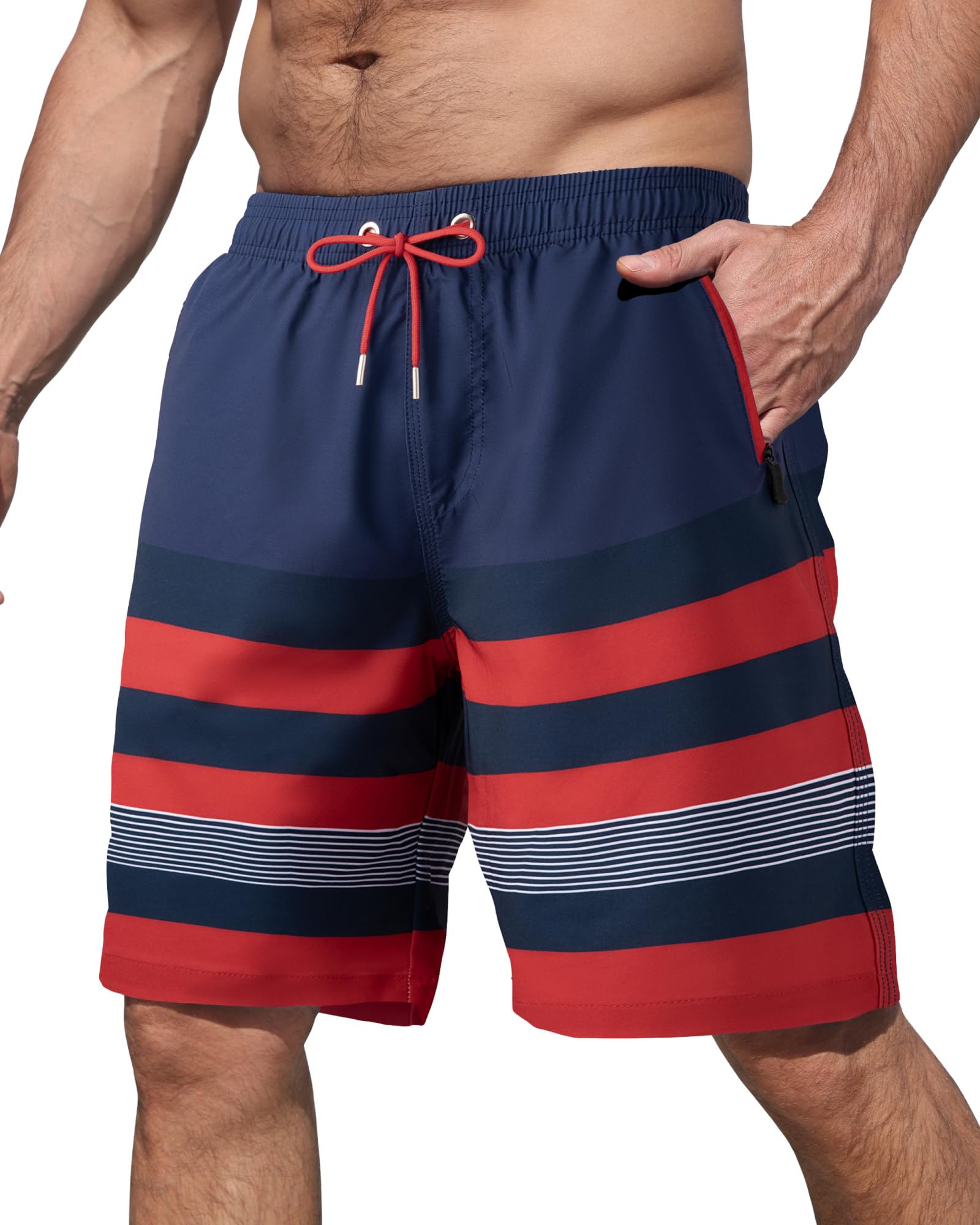BOJIN Mens Swim Trunks with Zipper Pockets Quick Dry 9 Inch Bathing Suit Board Shorts Beach Swimsuits