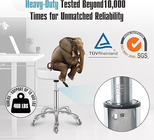 Miniatura 7 de Taburete rodante con ruedas Taburetes hidráulicos giratorios ajustables resistentes para tienda Guitarra Lab Tatuaje Banco de trabajo médico (blanco)