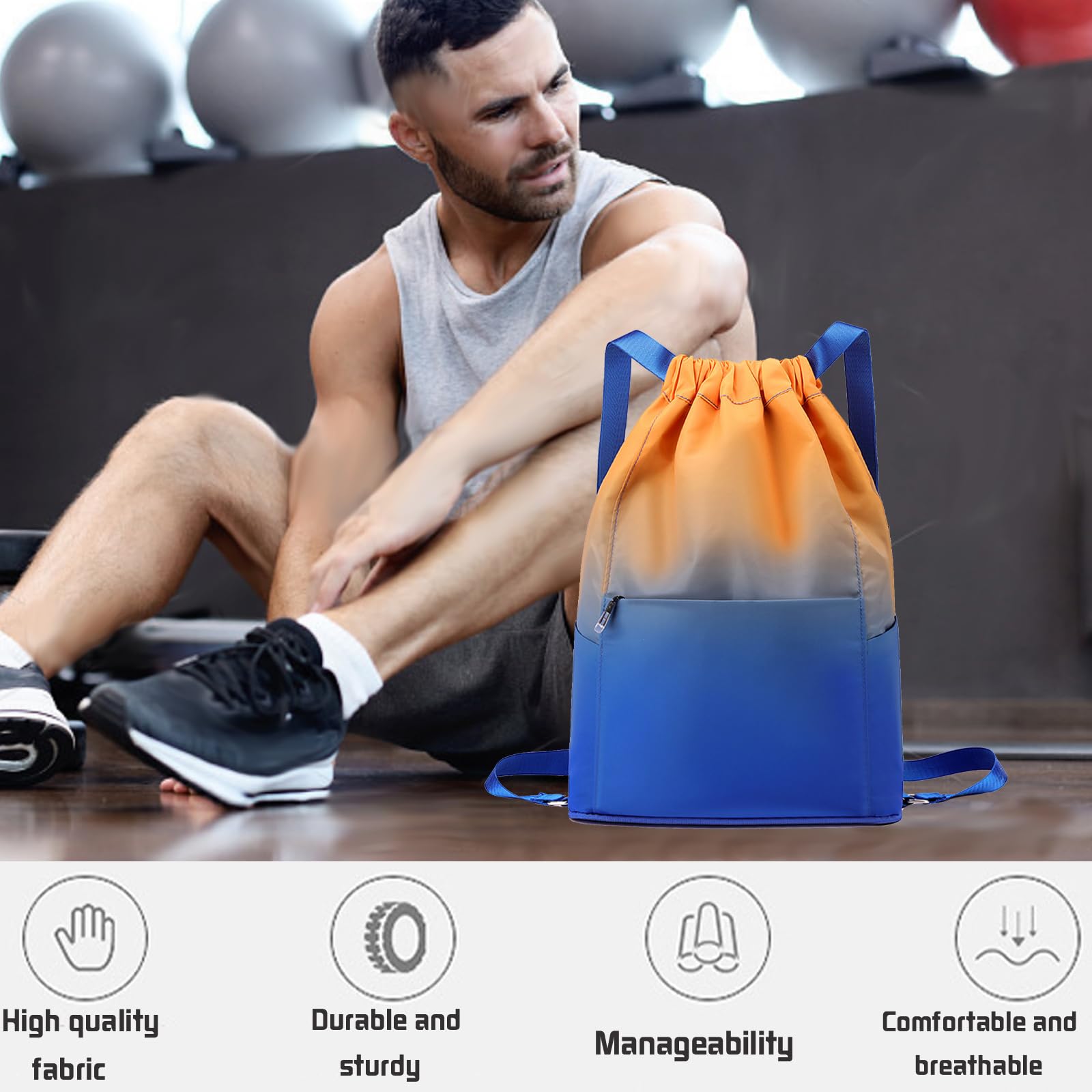Turnbeutel Sportbeutel Männer und Frauen, Waterproof Colour Gradient Sports Bag, Faltbar Große Kapazität Beutel mit Kordelzug Rucksack, Kordelzugbeutel Herren Mädchen