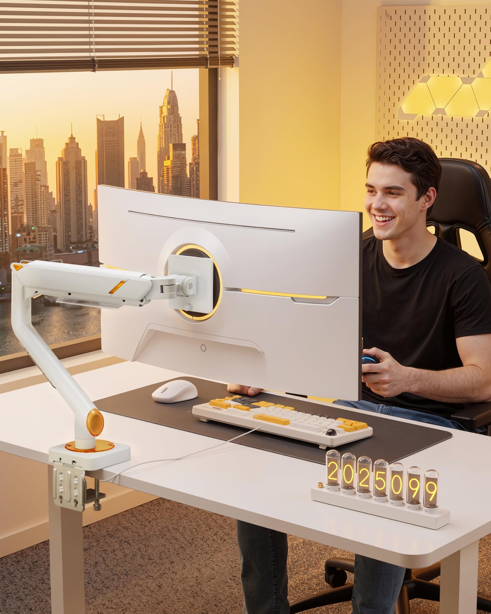 ARES WING Supporto per monitor piatto da 17"-49",Bianco | Braccio per monitor con molla a gas, supporto regolabile per schermi fino a 20 kg, attacco VESA 75/100 mm