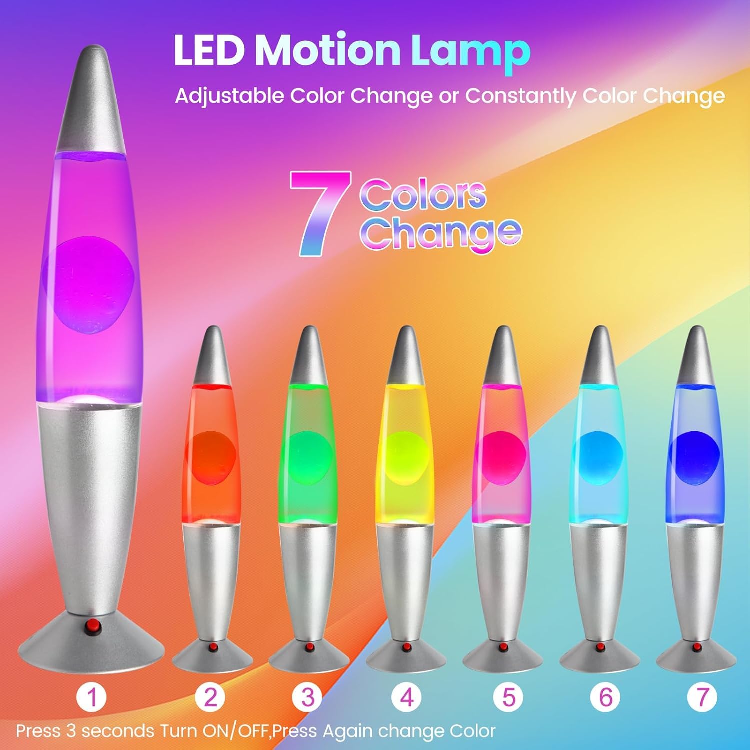 16Inch LED Liquid Motion Lamp,Non-Buble Safe DC Powered Motion Lamp,LED 7 Color Changing Night Lights for Kids Adults,Home Decor,Relaxing Lamp for Gift(Purple/Pink)
