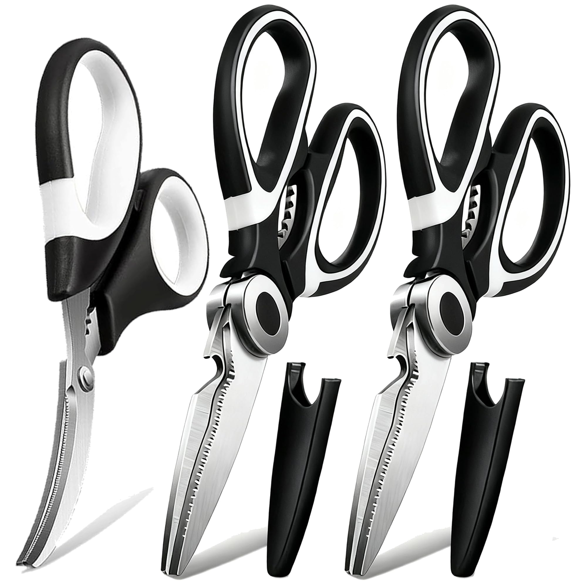 Kitchen Scissors All Purpose 3 Pack - Heavy Duty Stainless Steel Cooking Shears for Cutting Meat, Food, Fish, Poultry Multipurpose Sharp Sissors for Dishwasher Safe