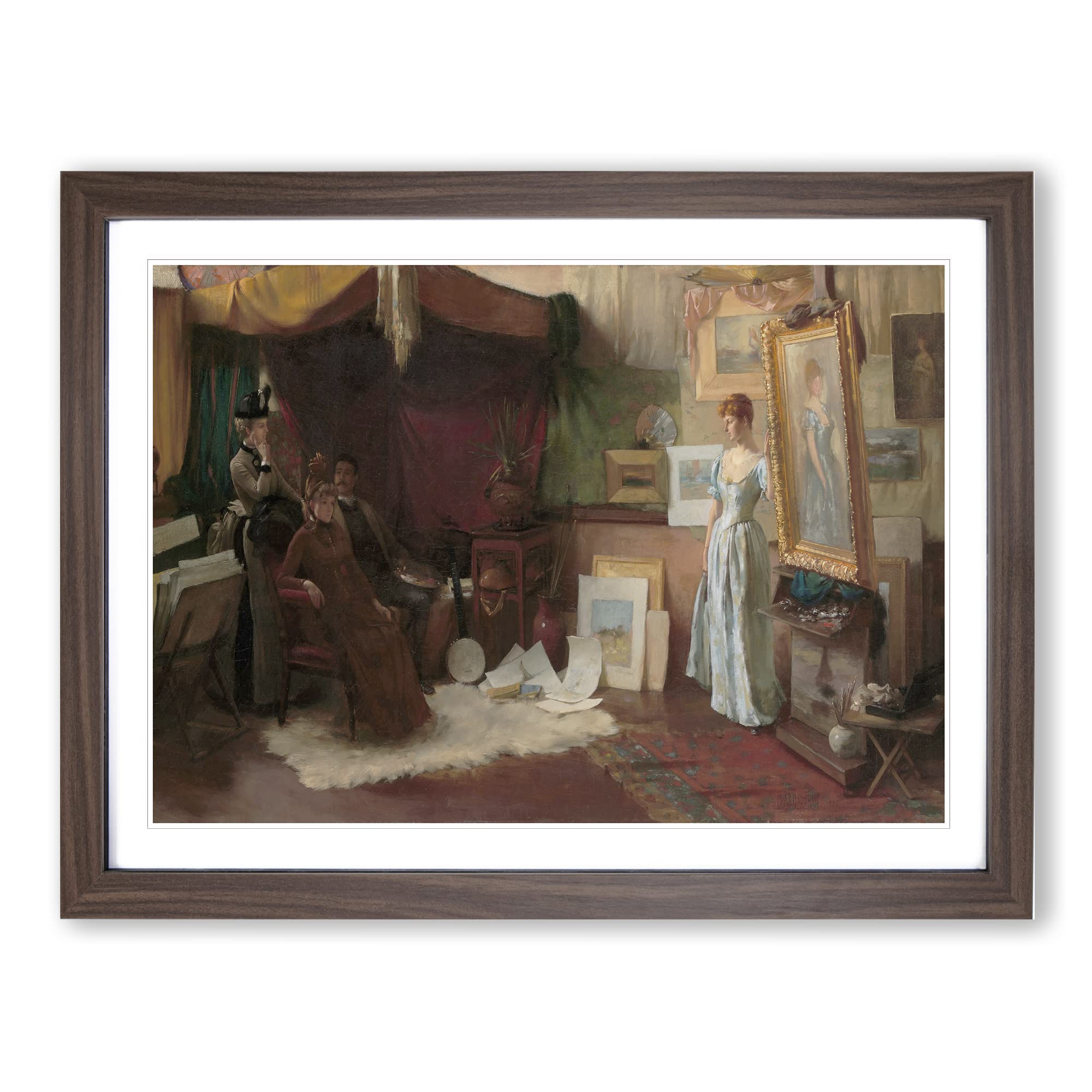Fair Critics By Charles Curran Classic Painting Framed Wall Art Print, Ready to Hang Picture for Living Room Bedroom Home Office Décor, Walnut A2 (64 x 46 cm)