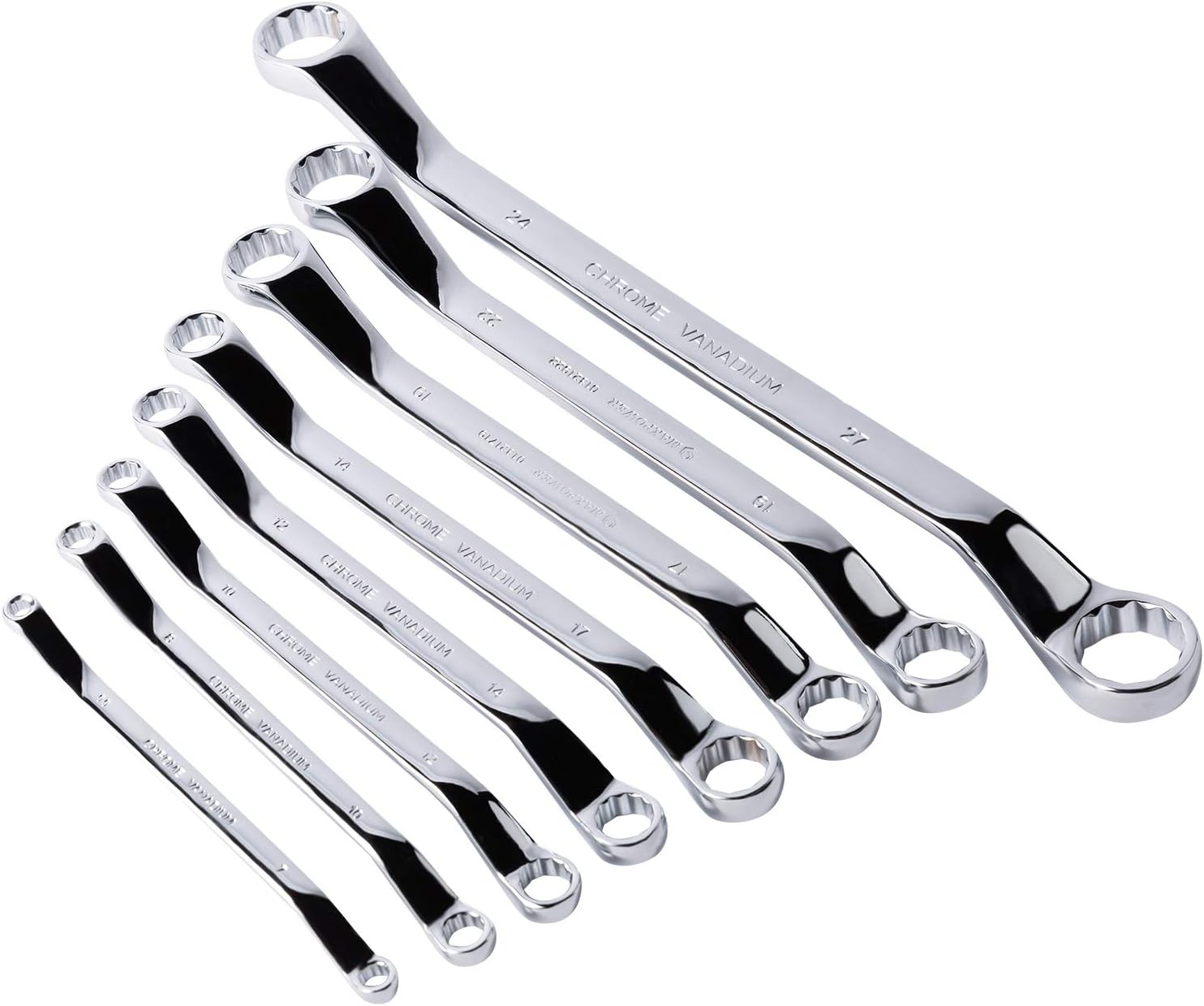 MAXPOWER 8pc Offset Box End 45-Degree Metric Wrench Set 5.5mm - 27mm Drop-Forged Cr-V Steel Spanner with Roll-up Pouch