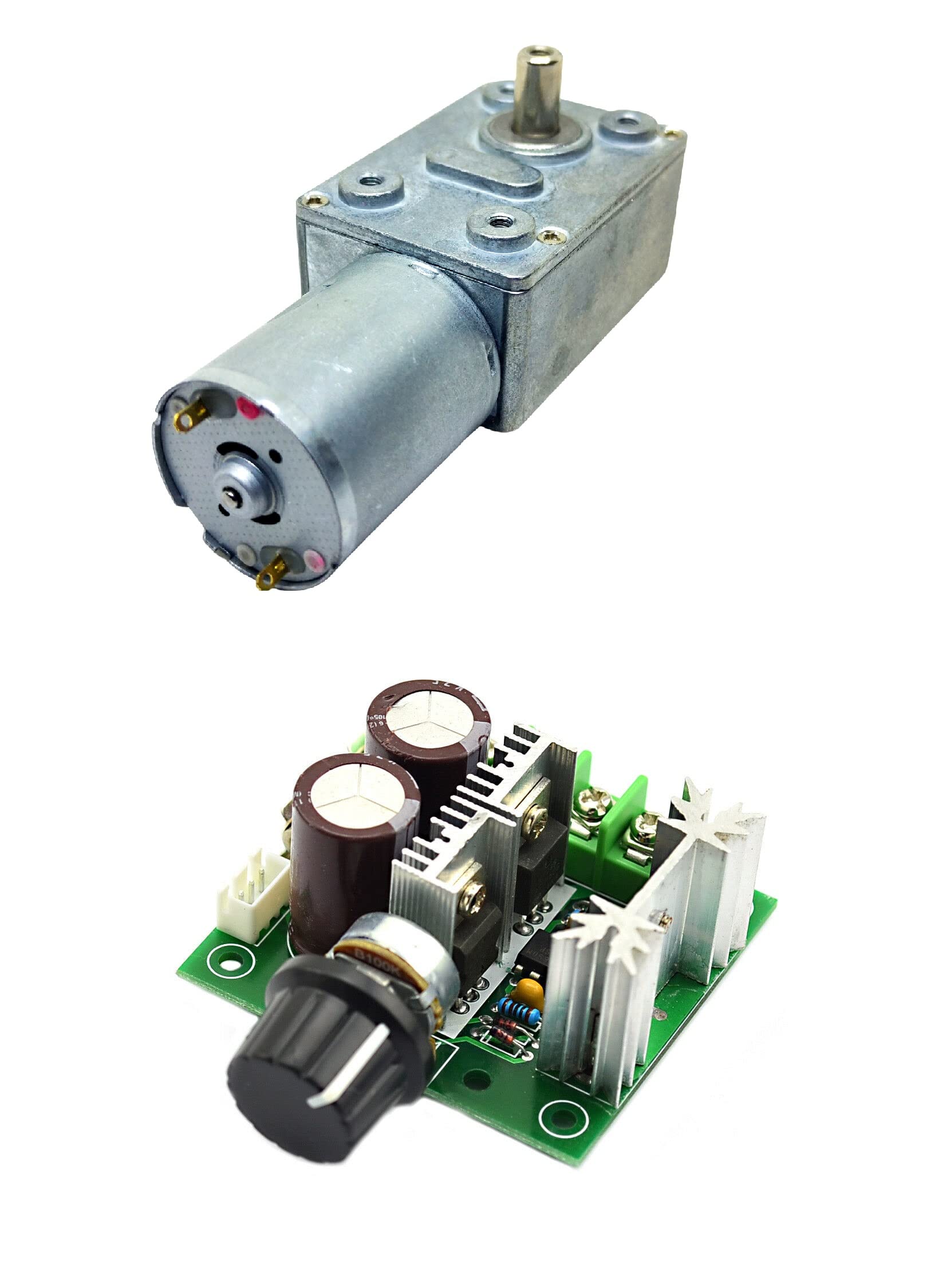 INVENTO 1pcs 5V - 12V 10 Kg-cm 60 RPM DC Motor Worm Geared Gearbox High Torque with 12V - 40V 10A PWM DC Motor Variable Speed Controller