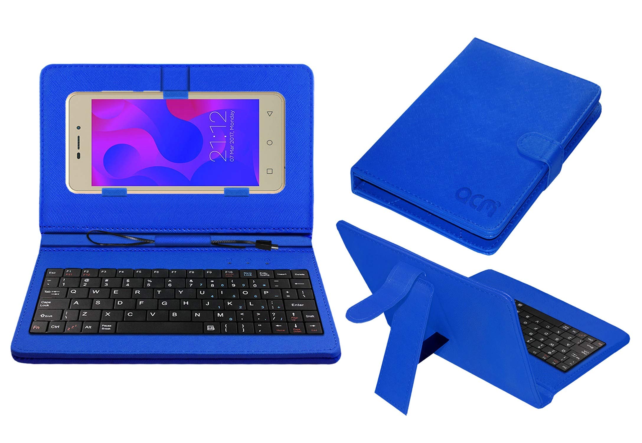 Acm Keyboard Case Compatible with Zen Admire Sense Mobile Flip Cover Stand Plug & Play Device for Study & Gaming Blue