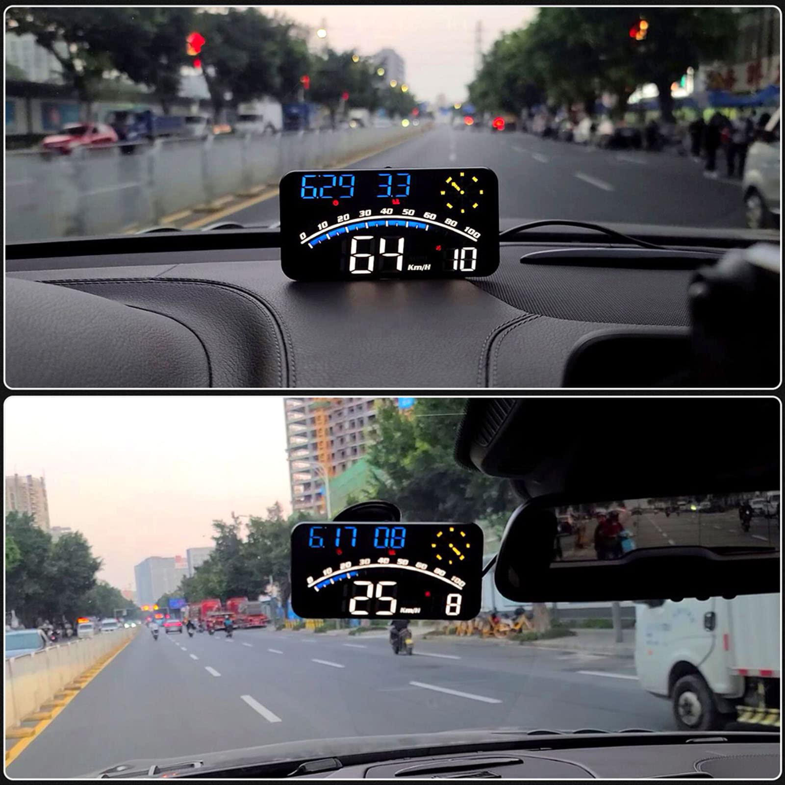Velocímetro digital Velocímetro para automóvil Pantalla inteligente HUD LED Alarma de velocidad de alta definición Velocímetro GPS multifuncional Universal 5V para automóviles(Azul)