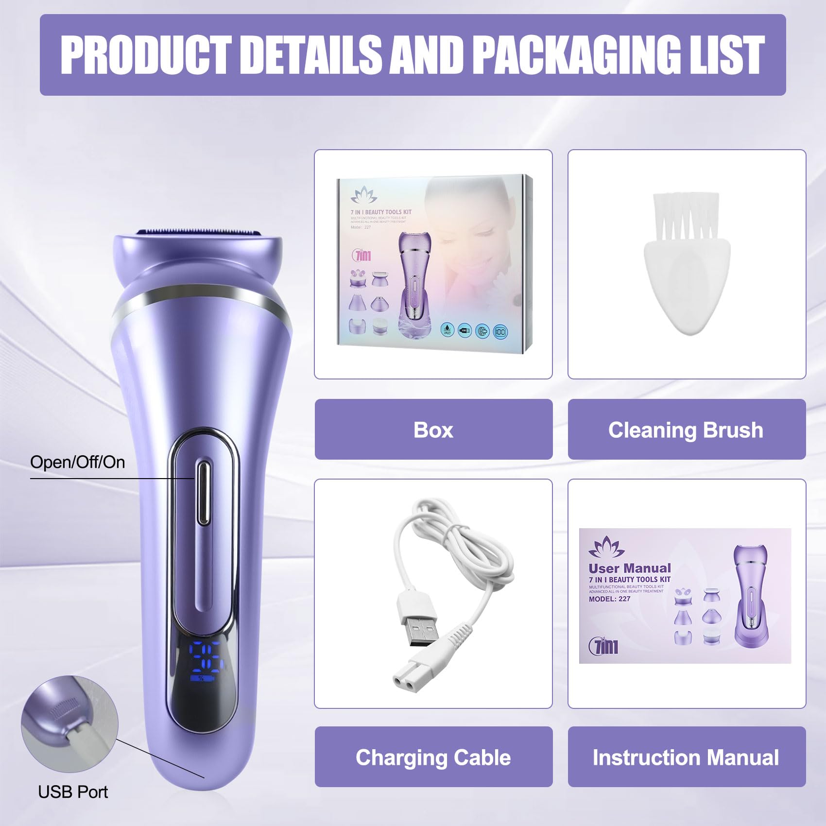 Amazon.com : 7-in-1 Rechargeable epilator for Women with LED