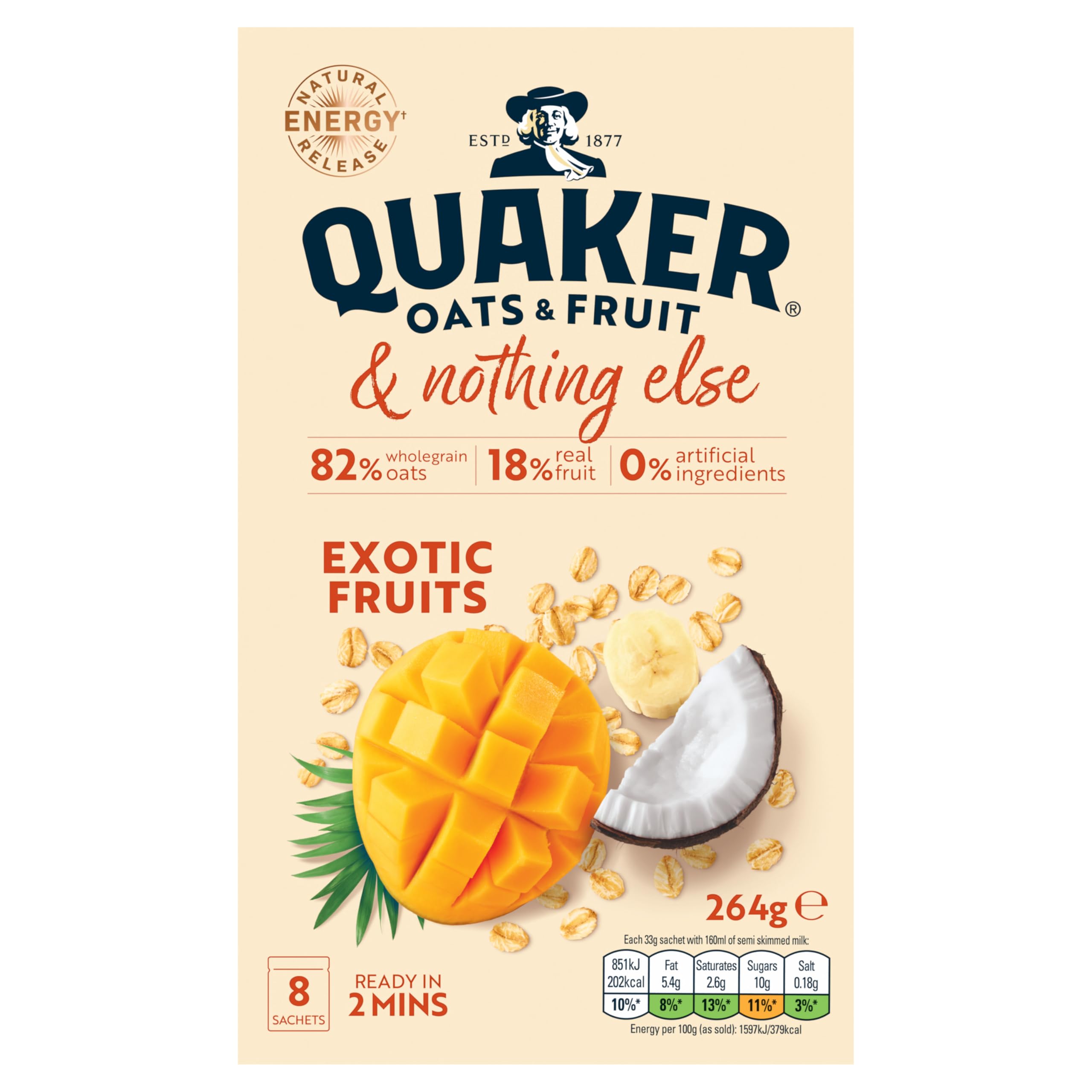 Quaker Oats & Fruit with Exotic Fruits 8 Porridge Sachets (264g)