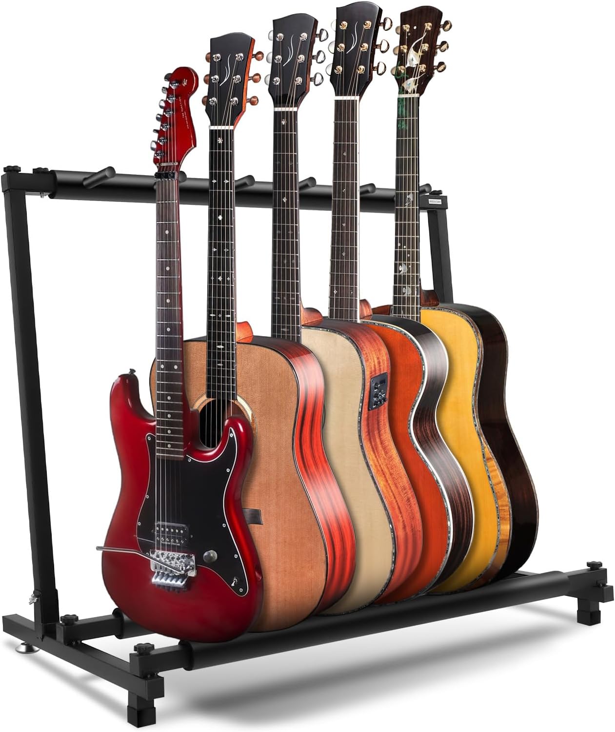 Foldable 5 Multi Guitar Stand Rack, Space-Saving Black Instrument Holder with Rubber Protection for Home/Studio, Compact Musical Gear Storage