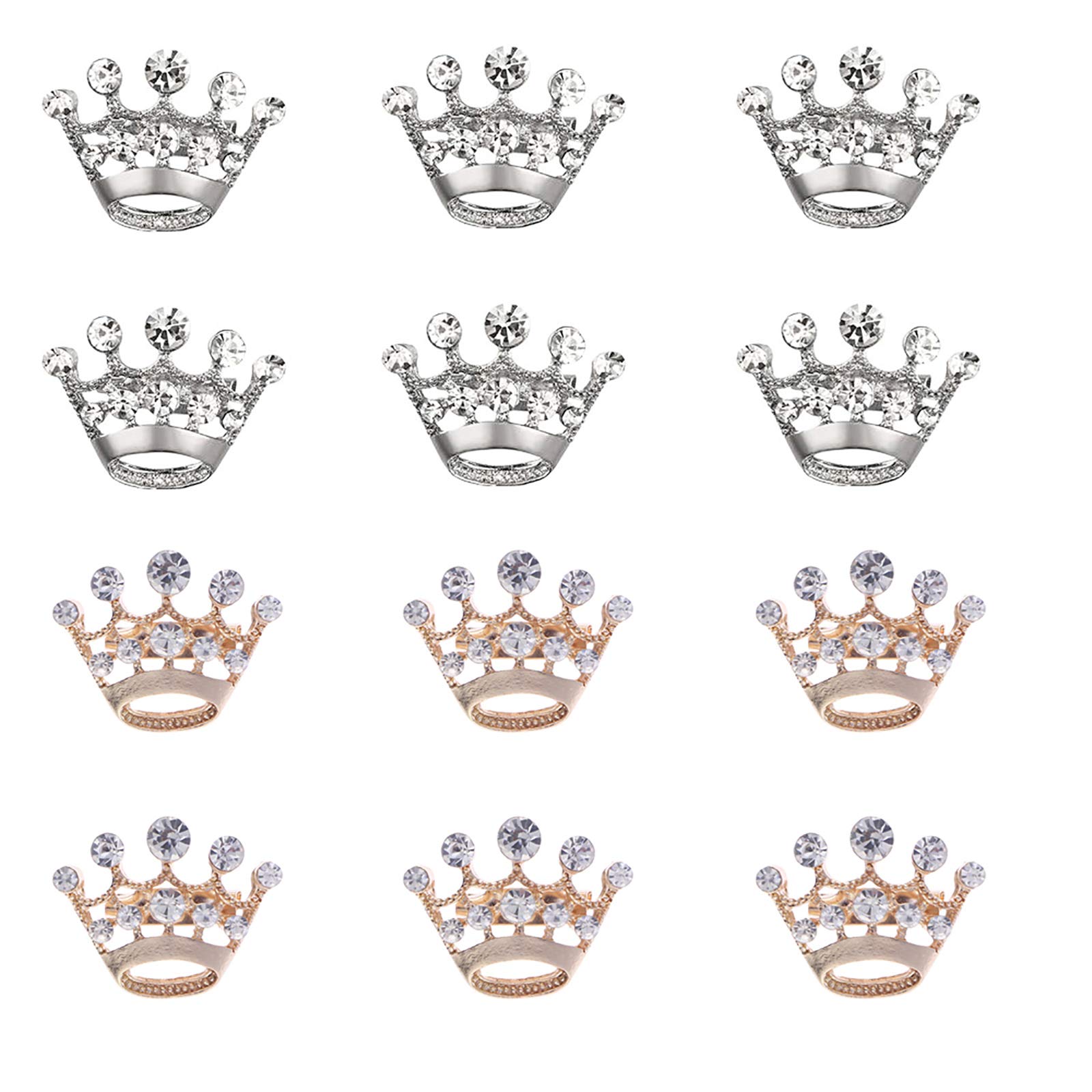 RuwadoRoyee 12 Pcs Tiara Crown Brooch Pin Silver Gold Rhinestone Crystal Embellishments Diamante Vintage Elegant Jewelry Decorative for Wedding Party Pageant Dress Clothes Hat