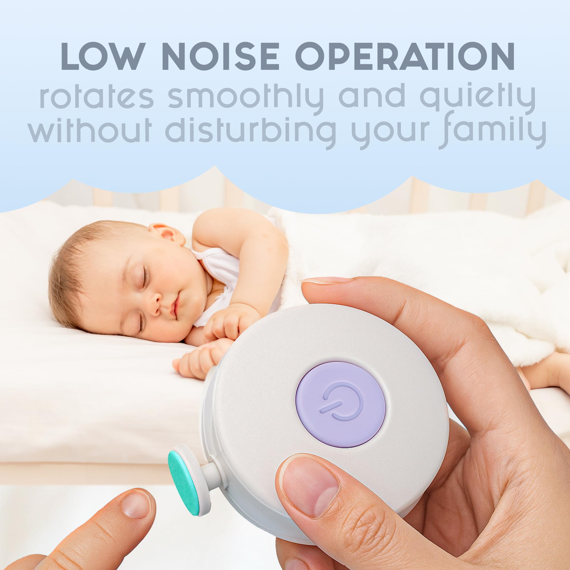 Elan Baby Tagliaunghie elettrico, lima per unghie per bambini, sicura e facile per neonati, neonati e bambini, 6 testine di macinazione, cura delicata delle unghie