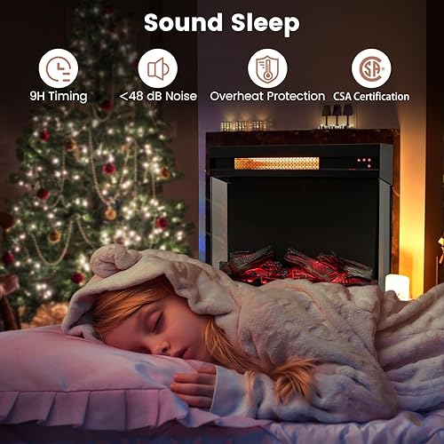 Miniatura 6 de GOFLAME Chimenea eléctrica de 23 pulgadas, calentador de chimenea empotrado de vidrio de 3 lados de 1500 W con control remoto, 8 llamas ajustables,