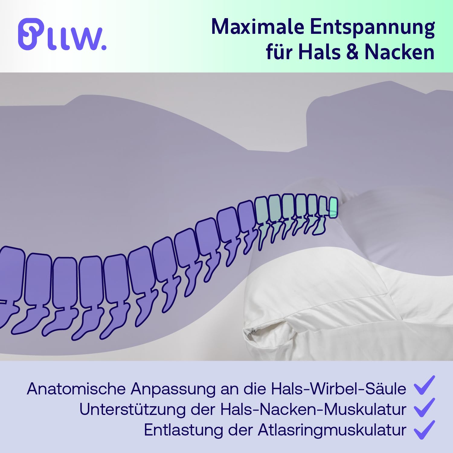 PLLW. Orthopädisches Nackenkissen 40x80 I Kopfkissen Nackenschmerzen mit beweglicher Nackenrolle I Ergonomisches Seitenschläferkissen mit Bezug I Individuell füllbares Nackenstützkissen I Öko Tex 100