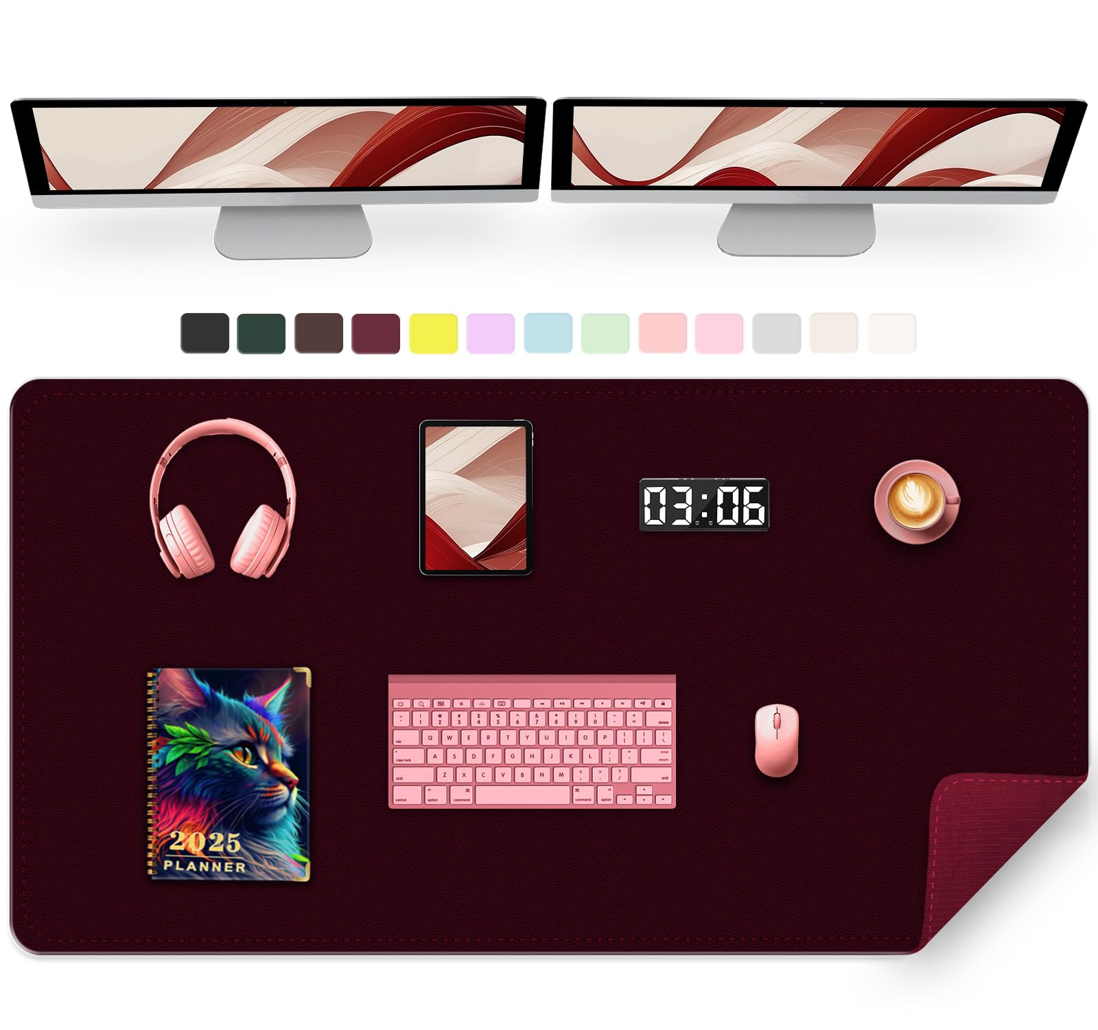 47.2" x 23.6" Large Desk Pad - Non-Slip PU Leather Mat, Waterproof Writing Blotter for Work, Computer Mouse Pad, Keyboard Mat (Burgundy)