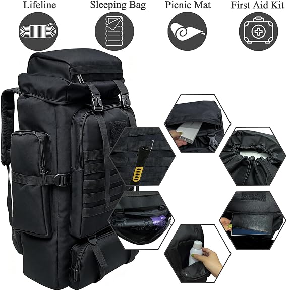 80L/100L Hiking Backpack Men Camping Rucksack Large Outdoor Travel Military Tactical Molle Trekking Knapsack Bag Women