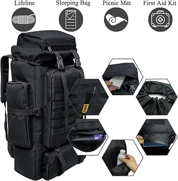 80L Hiking Backpack Camping Rucksack, 80 liters Large Capacity Outdoor Knapsack Travel Climbing Mountaineering Carry On Backpack Bag, Trekking Backpacking for Men Women, Black