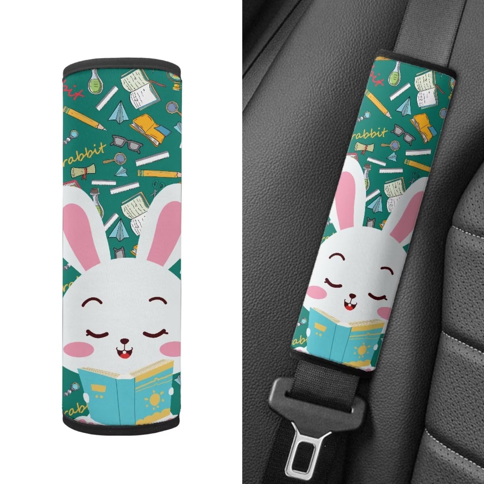 Biyejit Cute Rabbits Baby Strap Cover, Stroller Strap Cover, Car Seat Strap Covers 2 Pack, Car Seat Straps Shoulder Pads, Protect Neck and Shoulder for Baby Toddler Infant Boy Girl