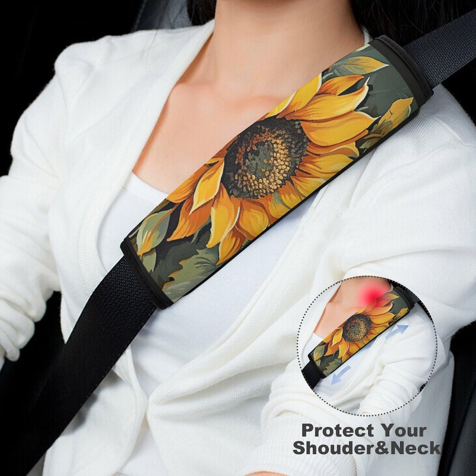Senya 2-Pack Sunflower Seat Belt Covers - Soft Shoulder Pad For Car Comfort (10x7.7 Inch) - View #11