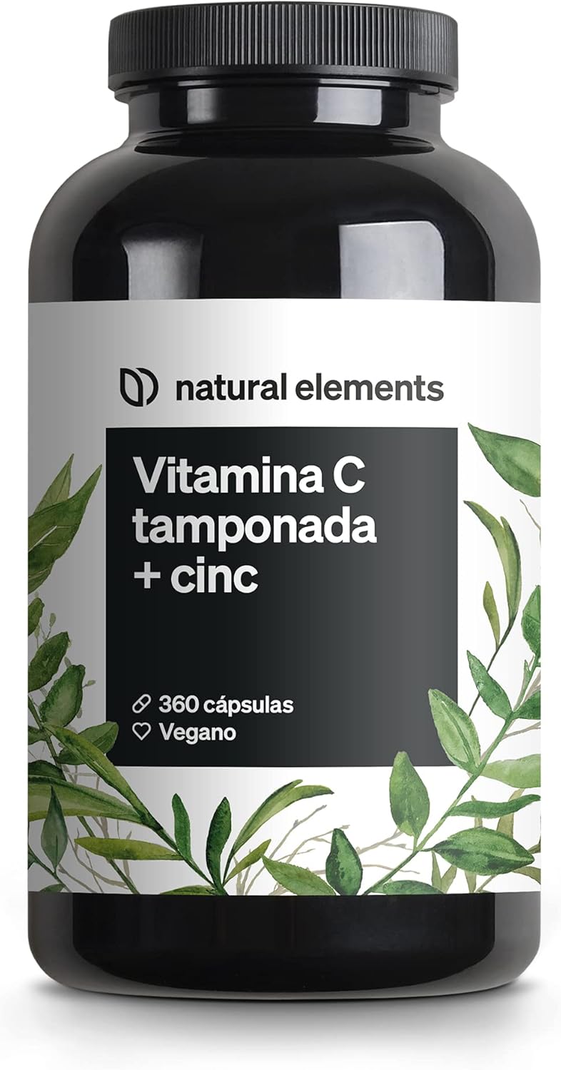 Vitamina C - 360 cápsulas - Dosis alta de 1000 mg + 15 mg de zinc - Producto vegetal fermentado y tamponado (pH neutro, sin ácido, suave para el estómago) - Probado en laboratorio, vegano