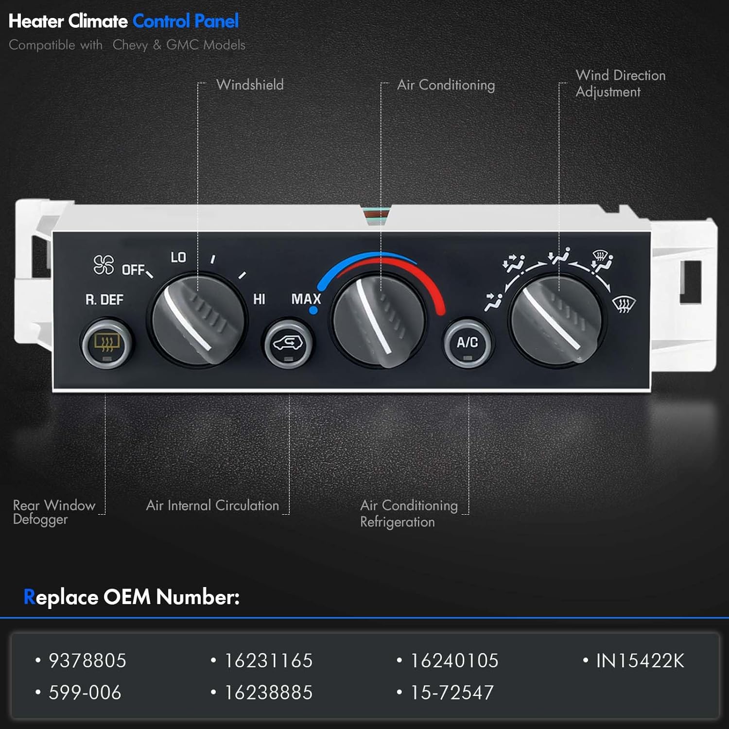 599-006 Heater Climate Control Unit Panel Module with Rear Defogger & Adapter Wire Harness Fit for Chevy & GMC C1500 C2500 C3500 K1500 K2500 K3500 Suburban Tahoe Yukon 1996-2000 - Replace# 9378805