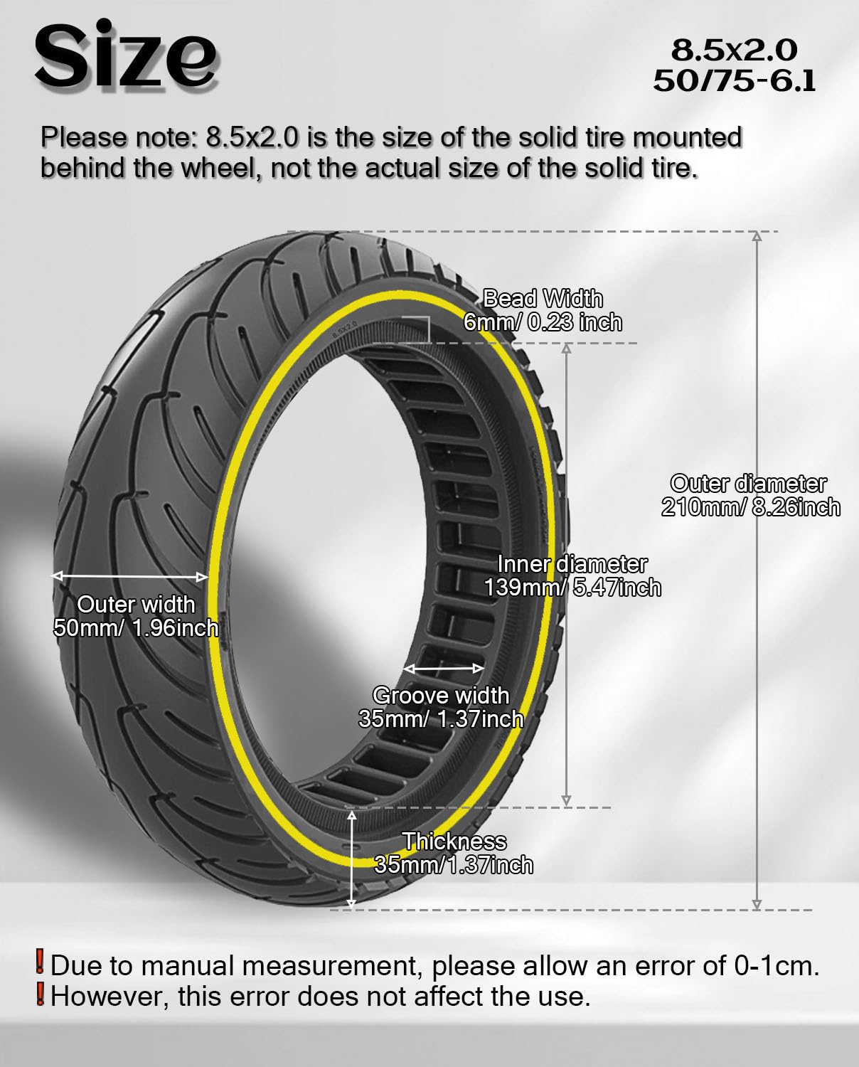 Pneu Solide 8.5×2.0″ 50/75-6.1 – Sans Gonflage Pour Trottinettes Électriques Gotrax, Hiboy S2, Xiaomi M365, Aovopro – Noir