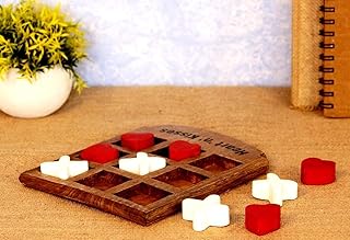 Tic Tac Toe Game Set for Kids and Family, 3D Board Games, Classic Wooden Board Game Home Decor for Living Room Decor, Tea Table Game, Strategy Board Games for Families & Friends, Style 2