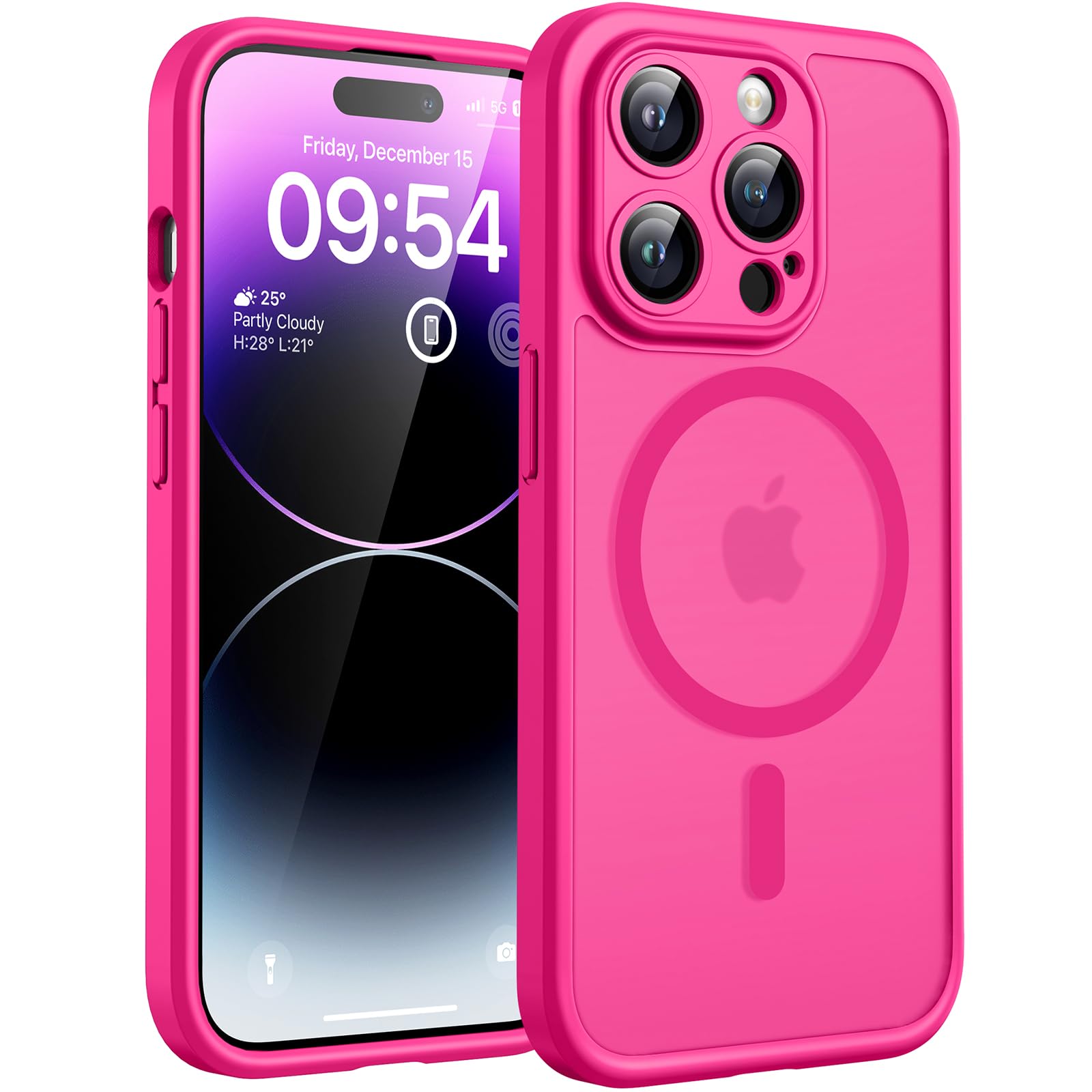TOCOL Cover Magnetica per iPhone 14 Pro 6,1 Pollic, Compatibile con MagSafe, Protezione Fotocamera Integrata, Custodia Antiurto Traslucida Opaca, Rosa Caldo